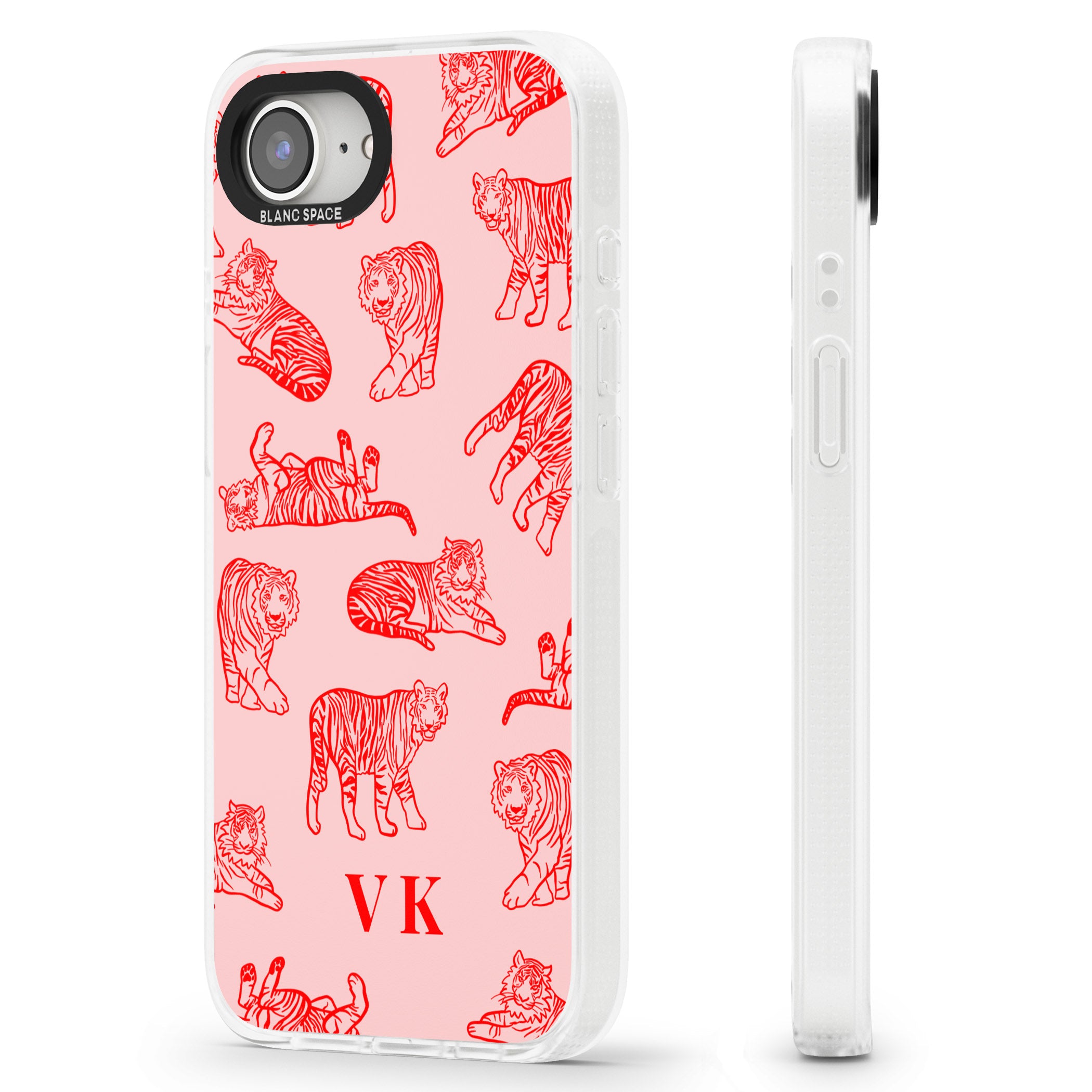 Personalised Red Tiger Outlines on Pink iPhone 16e Clear Case Impact Air - Blanc Space