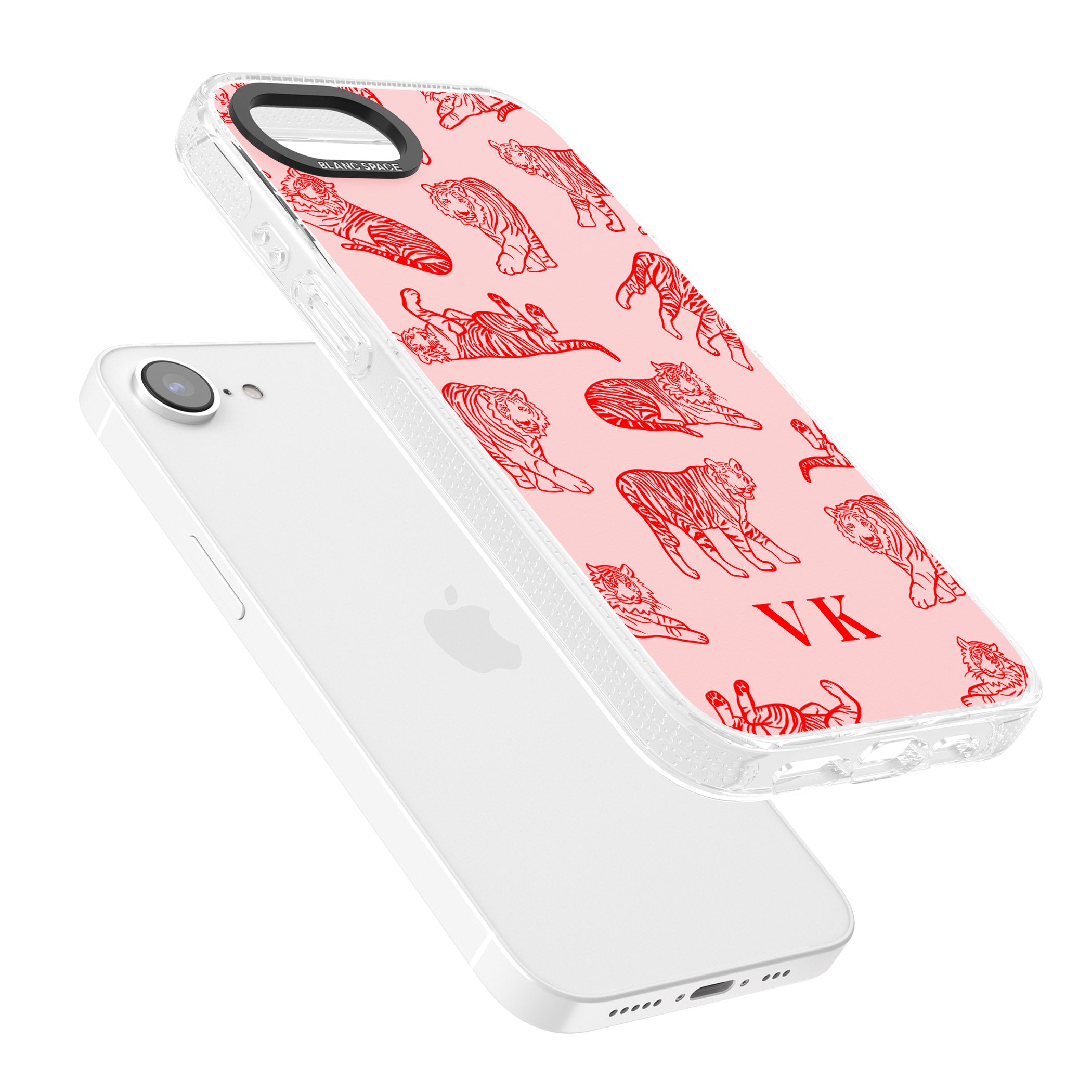 Personalised Red Tiger Outlines on Pink iPhone 16e Clear Case Impact Air - Blanc Space