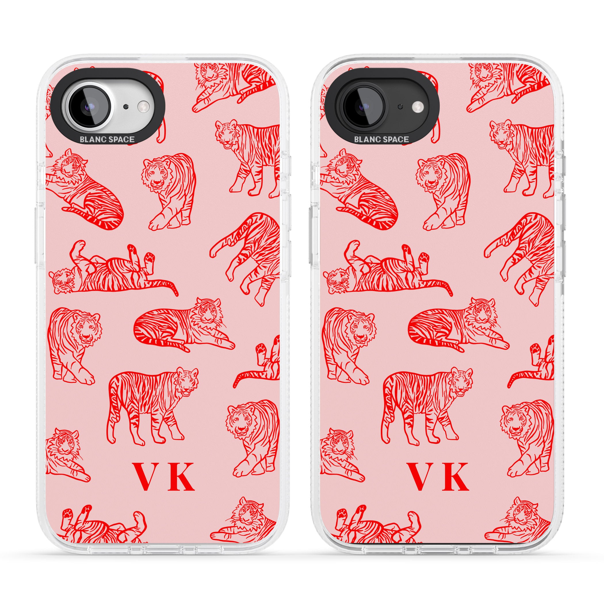Personalised Red Tiger Outlines on Pink iPhone 16e Clear Case Impact Air - Blanc Space