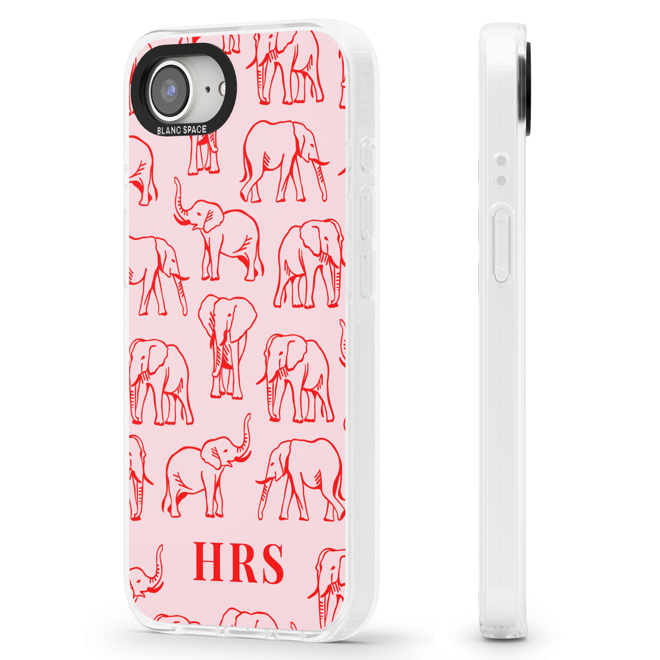 Personalised Red Elephant Outlines on Pink iPhone 16e Clear Case Impact Air - Blanc Space
