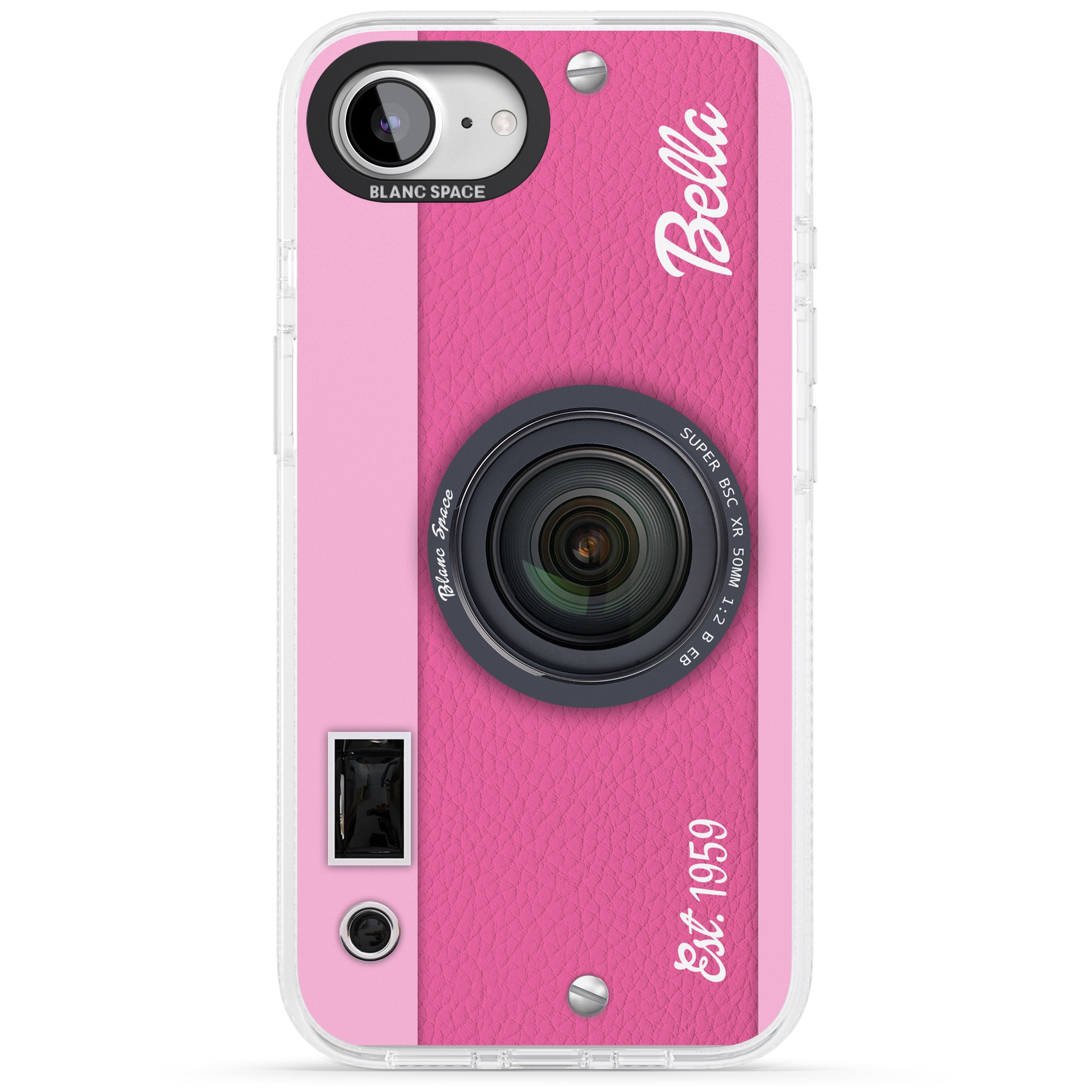 Personalised Pink Dream Camera iPhone 16e Clear Case Impact Air - Blanc Space