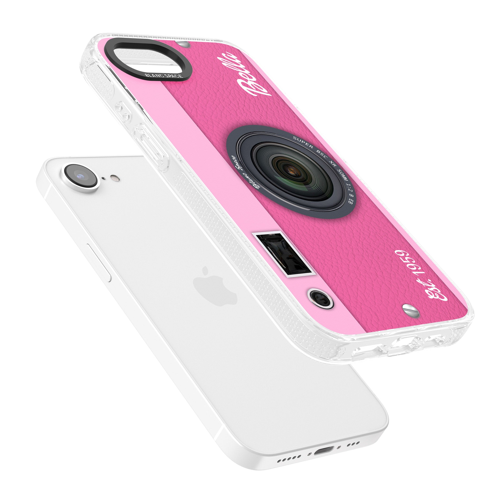 Personalised Pink Dream Camera iPhone 16e Clear Case Impact Air - Blanc Space