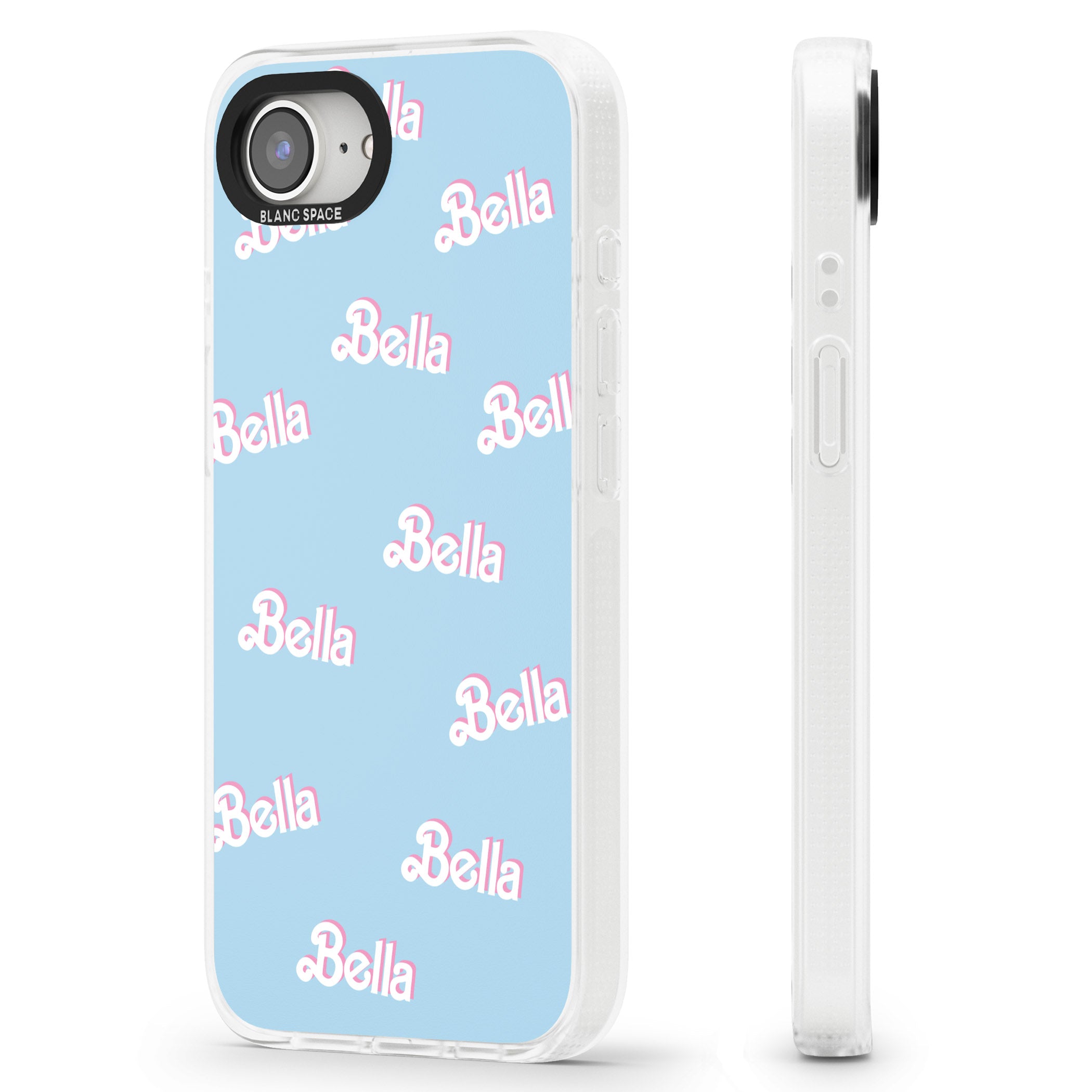 Personalised Cute Name Pattern iPhone 16e Clear Case Impact Air - Blanc Space