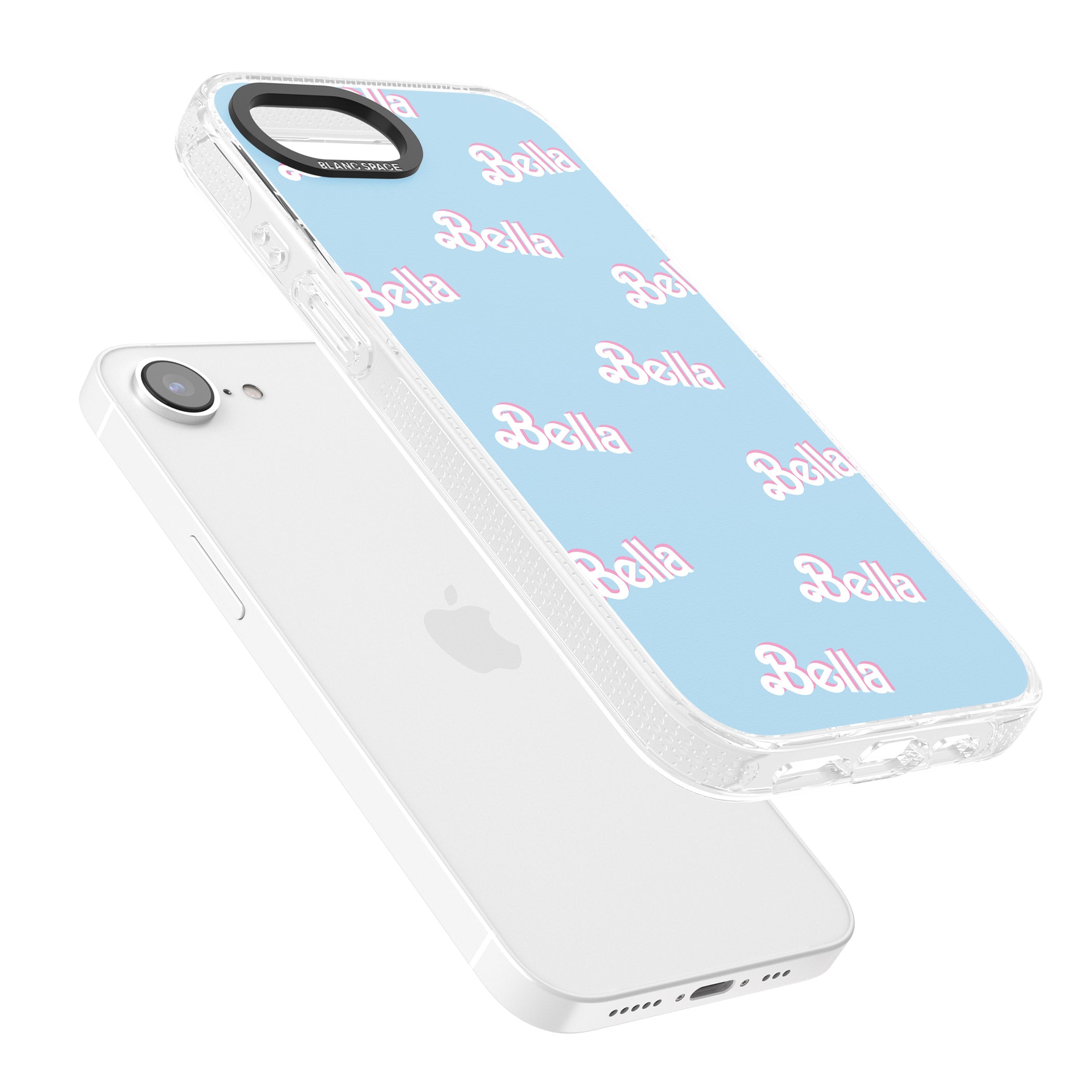 Personalised Cute Name Pattern iPhone 16e Clear Case Impact Air - Blanc Space