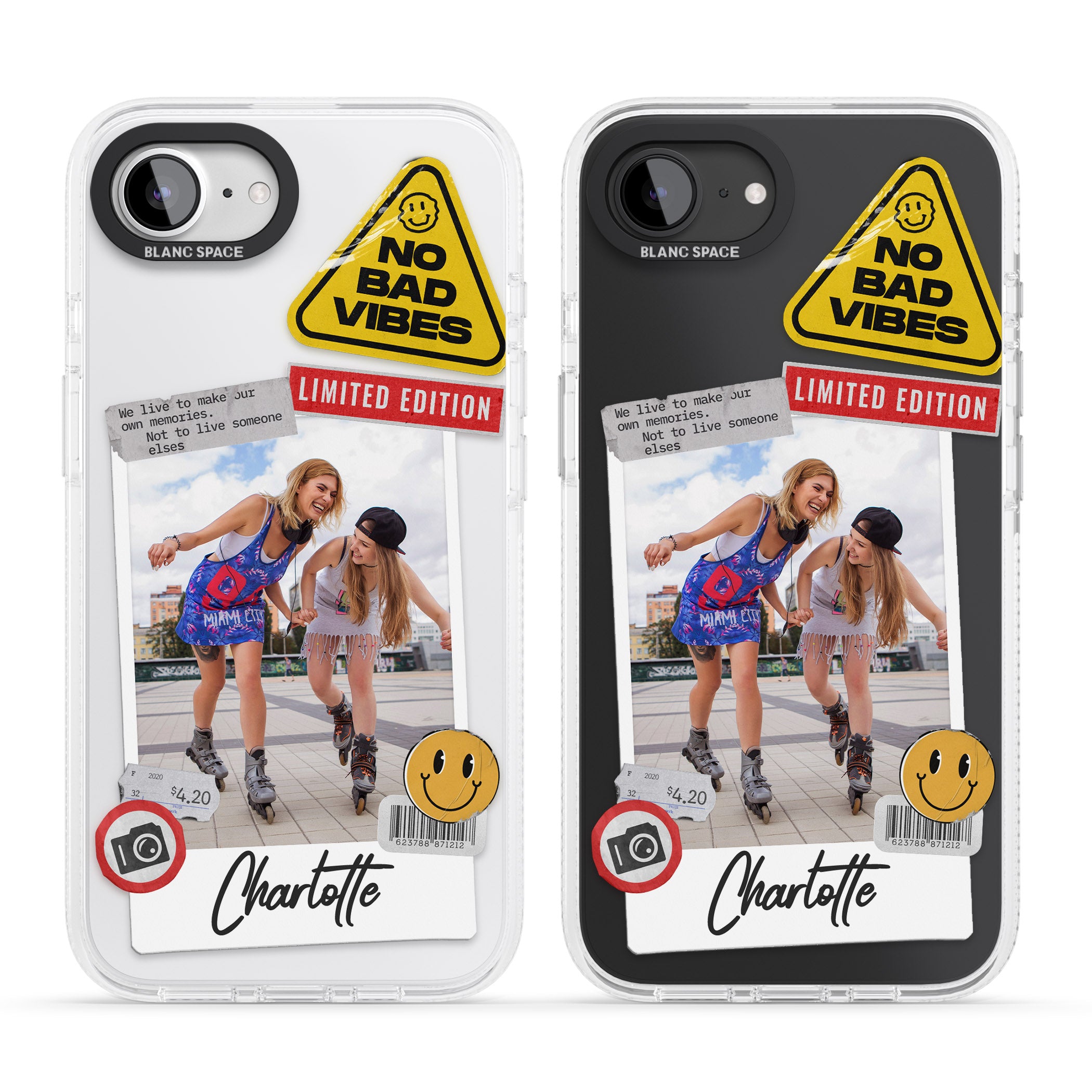 Personalised Sticker Mix Instant Photo iPhone 16e Clear Case Impact Air - Blanc Space