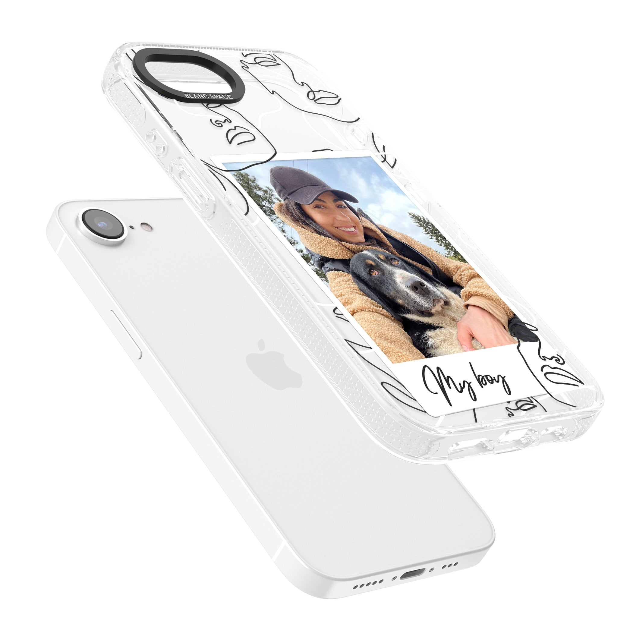 Personalised Abstract Faces Instant Photo iPhone 16e Clear Case Impact Air - Blanc Space