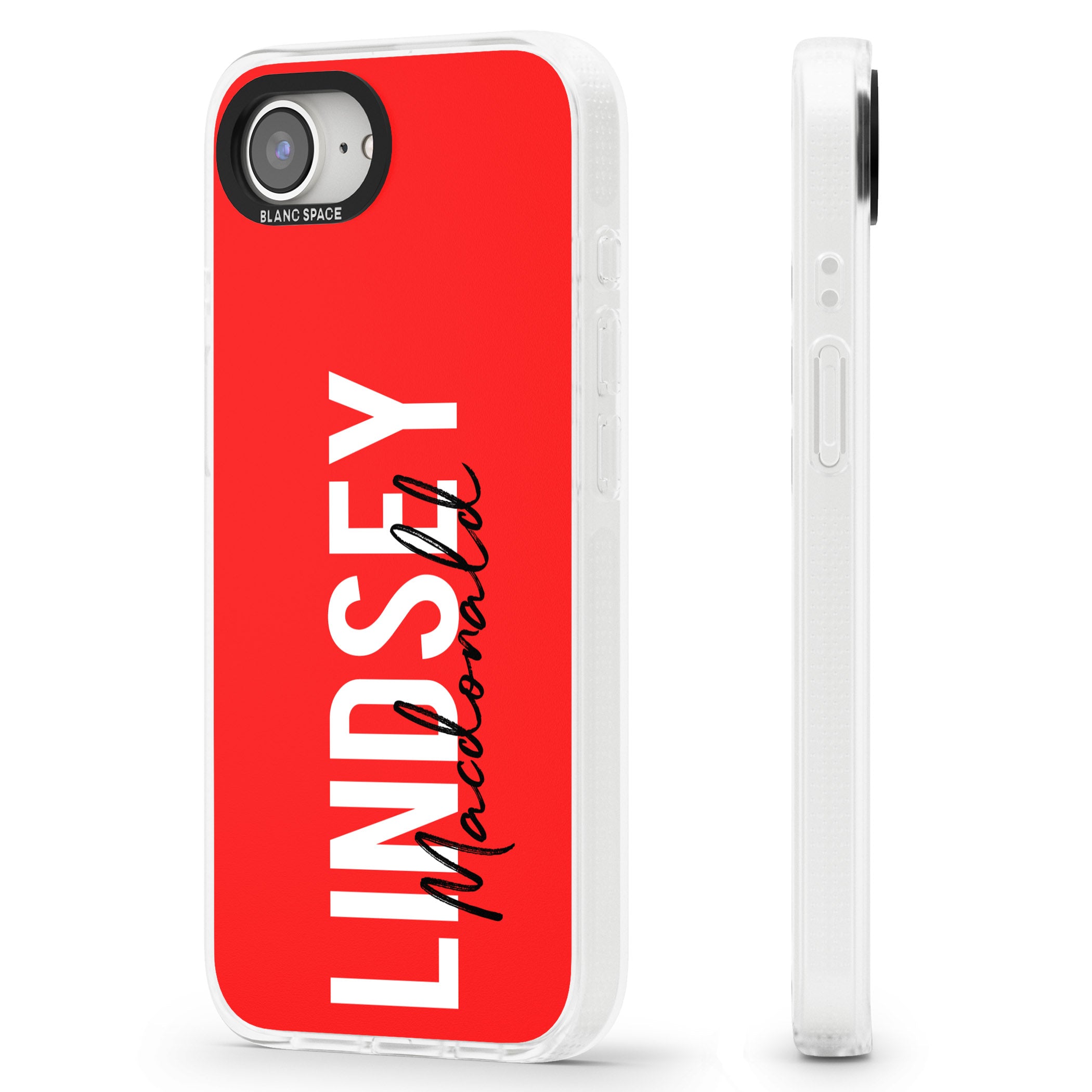 Personalised Bold Name: Red iPhone 16e Clear Case Impact Air - Blanc Space
