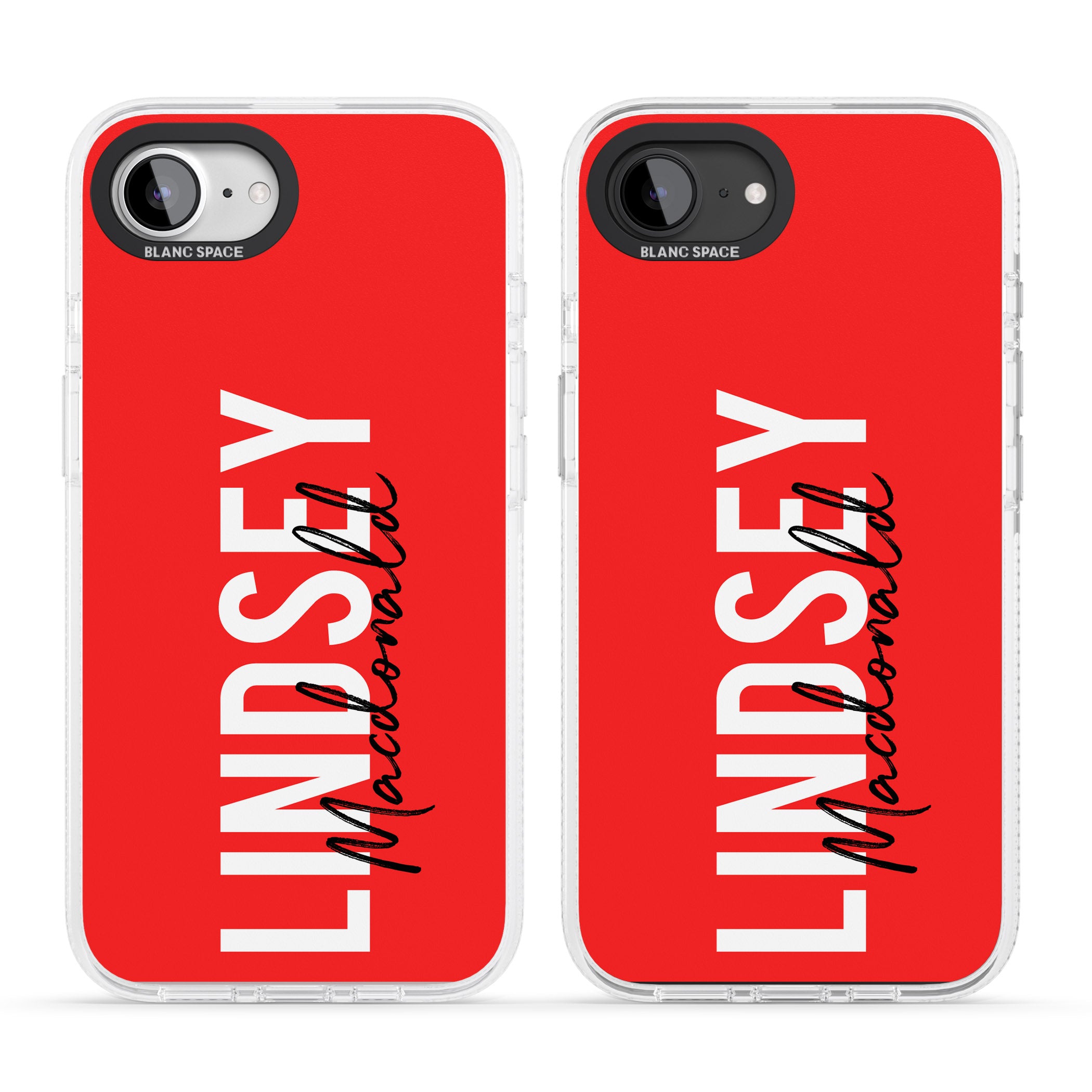 Personalised Bold Name: Red iPhone 16e Clear Case Impact Air - Blanc Space