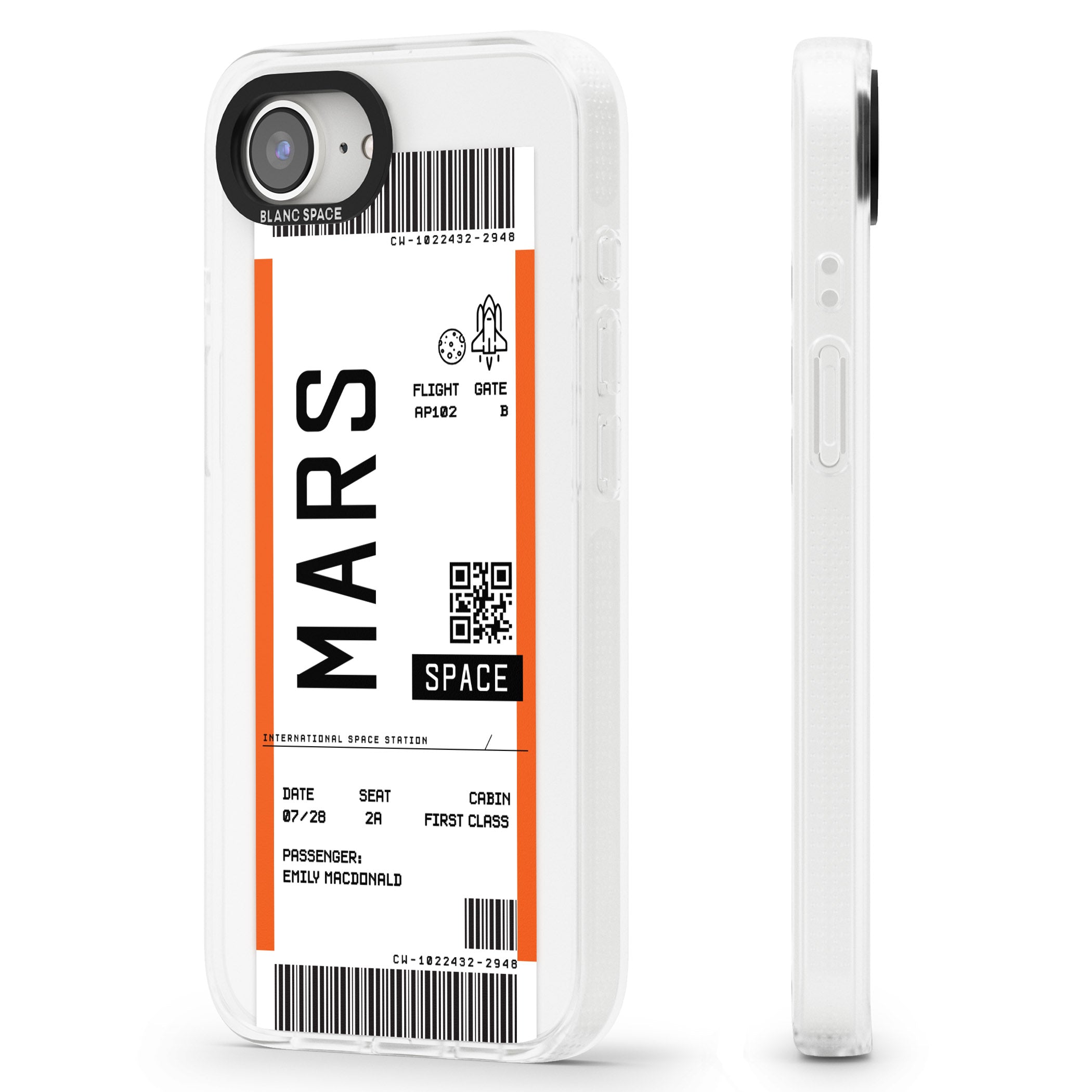 Personalised Mars Space Travel Ticket iPhone 16e Clear Case Impact Air - Blanc Space