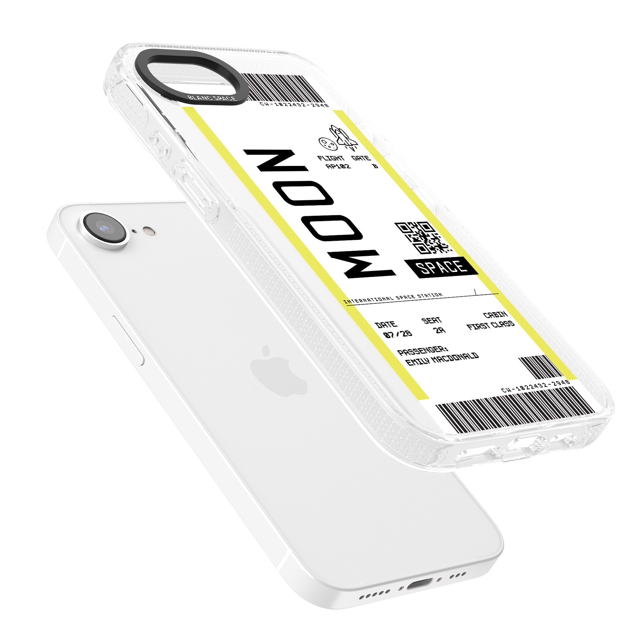 Personalised Moon Space Travel Ticket iPhone 16e Clear Case Impact Air - Blanc Space