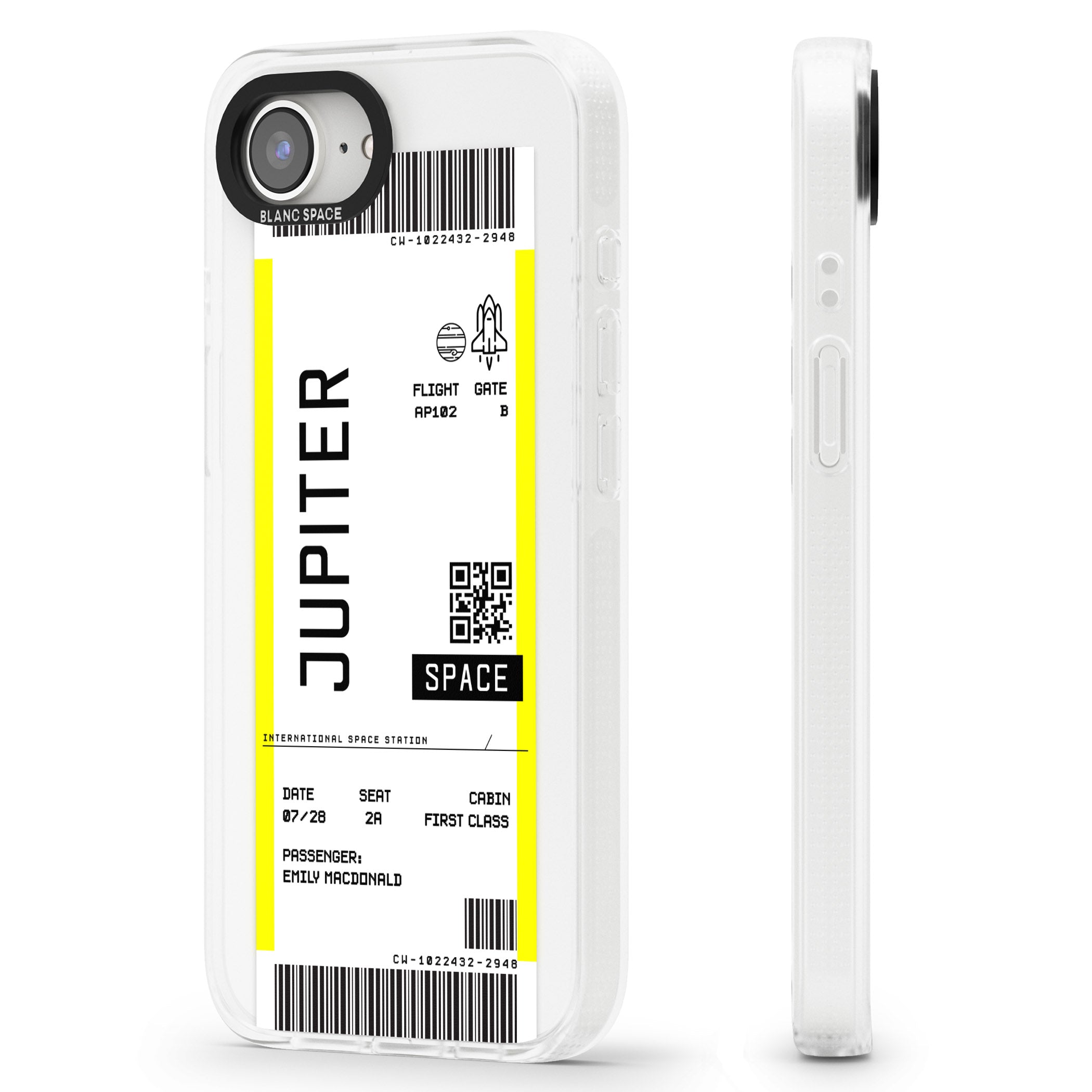 Personalised Jupiter Travel Ticket iPhone 16e Clear Case Impact Air - Blanc Space