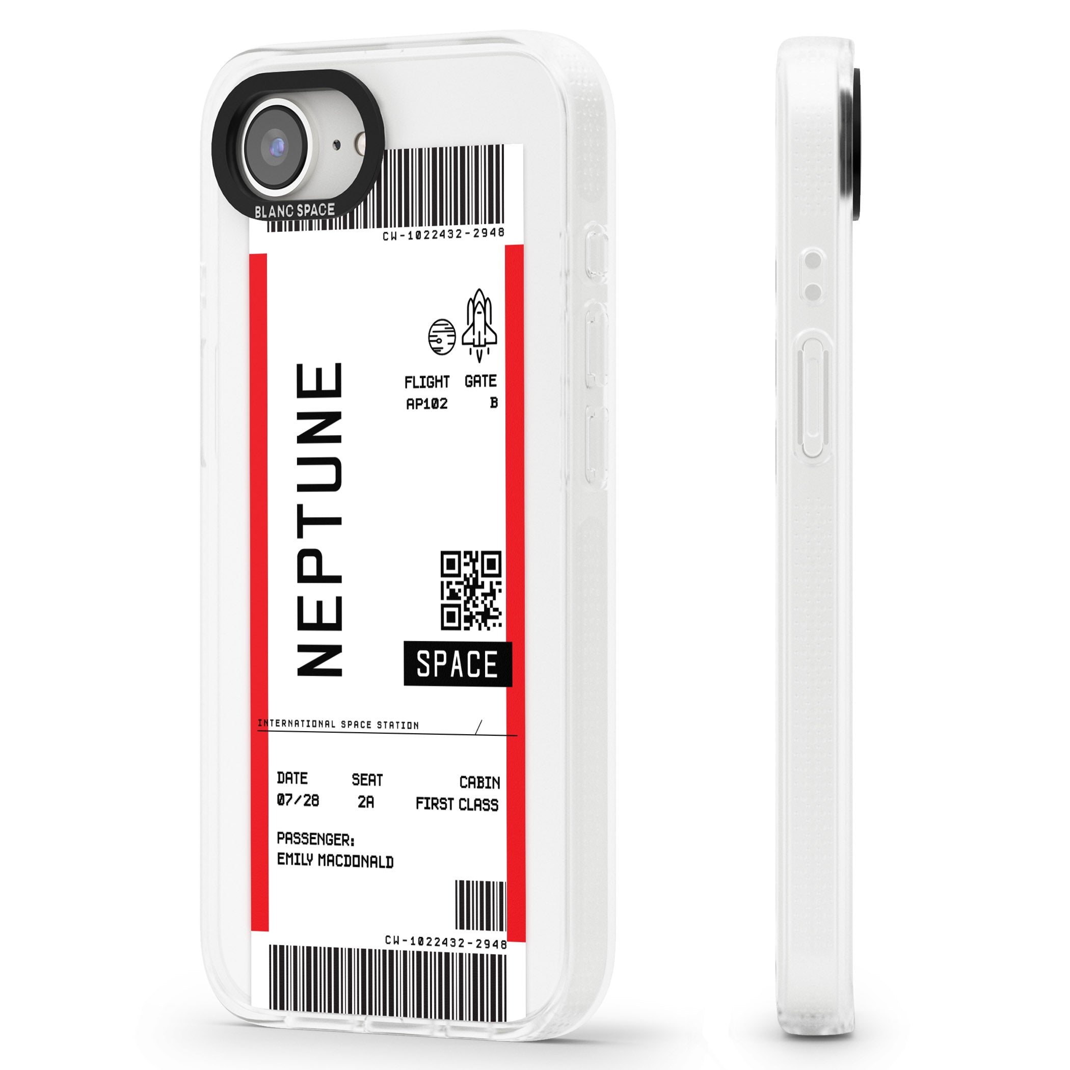 Personalised Neptune Space Travel Ticket iPhone 16e Clear Case Impact Air - Blanc Space