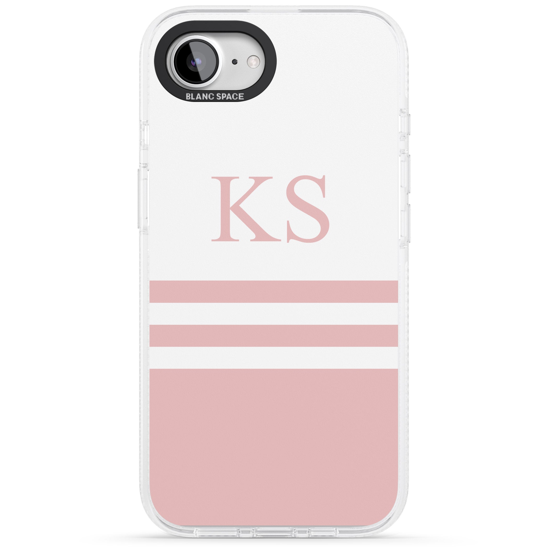 Personalised Minimal Pink Stripes & Initials iPhone 16e Clear Case Impact Air - Blanc Space
