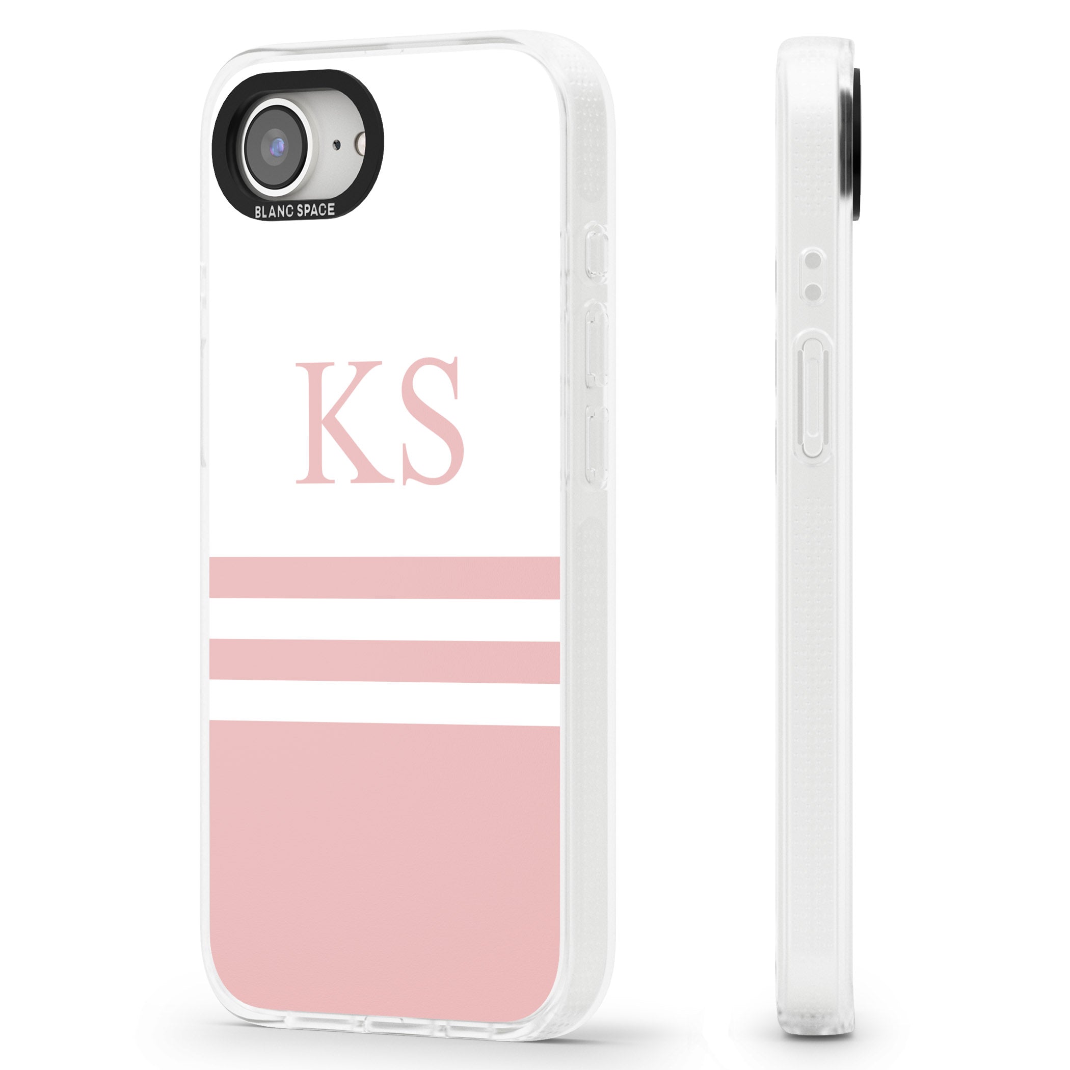Personalised Minimal Pink Stripes & Initials iPhone 16e Clear Case Impact Air - Blanc Space