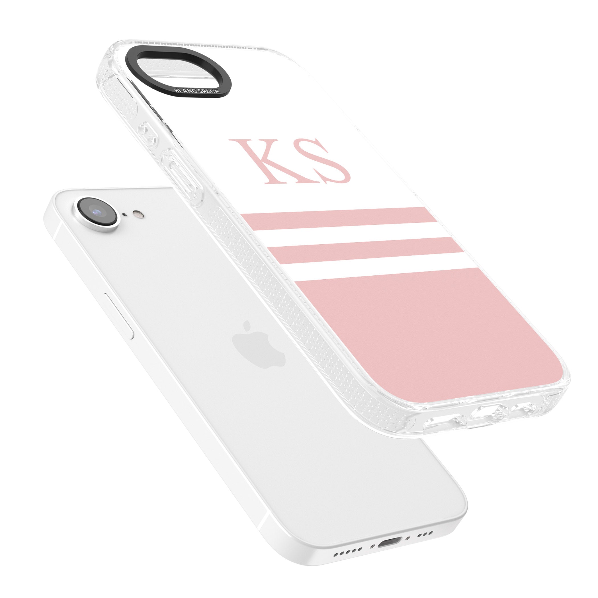 Personalised Minimal Pink Stripes & Initials iPhone 16e Clear Case Impact Air - Blanc Space