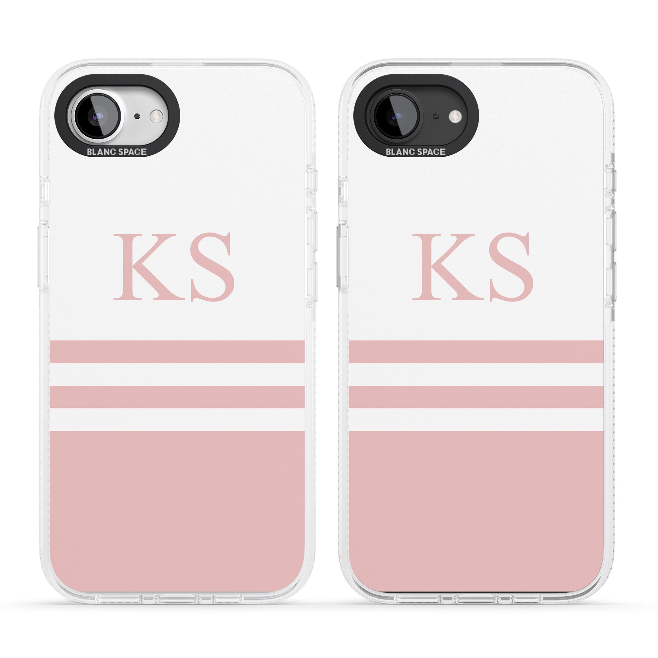 Personalised Minimal Pink Stripes & Initials iPhone 16e Clear Case Impact Air - Blanc Space