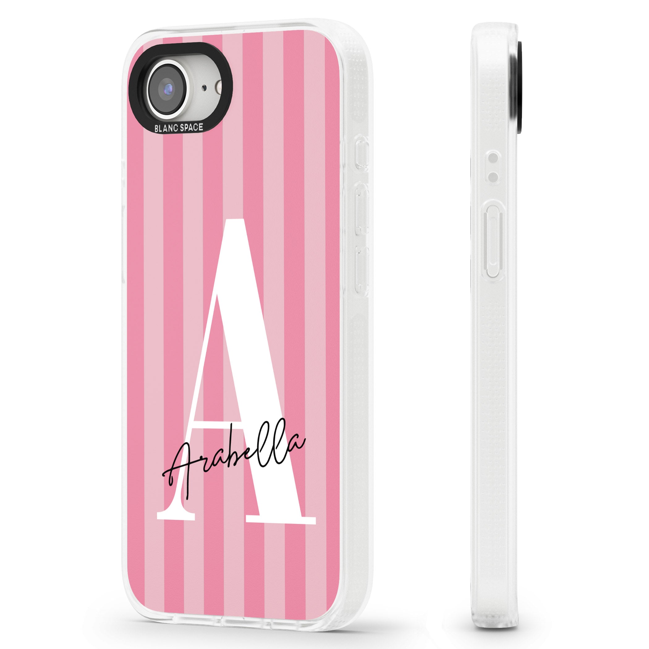 Personalised Pink on Pink Stripes iPhone 16e Clear Case Impact Air - Blanc Space