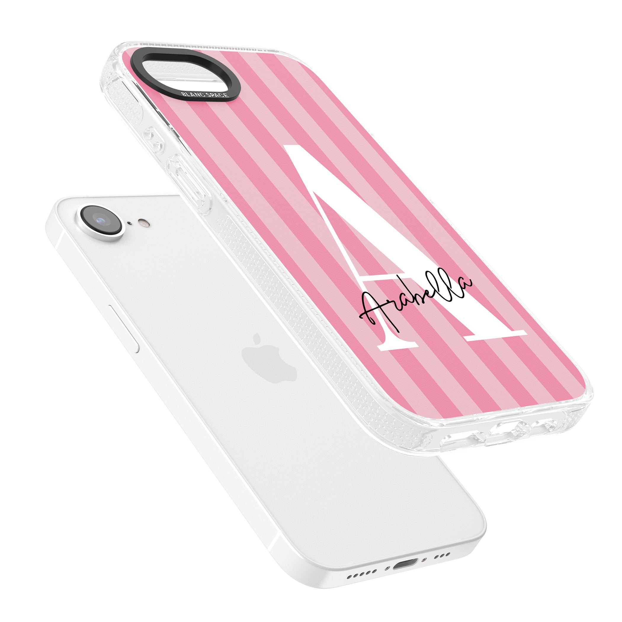 Personalised Pink on Pink Stripes iPhone 16e Clear Case Impact Air - Blanc Space