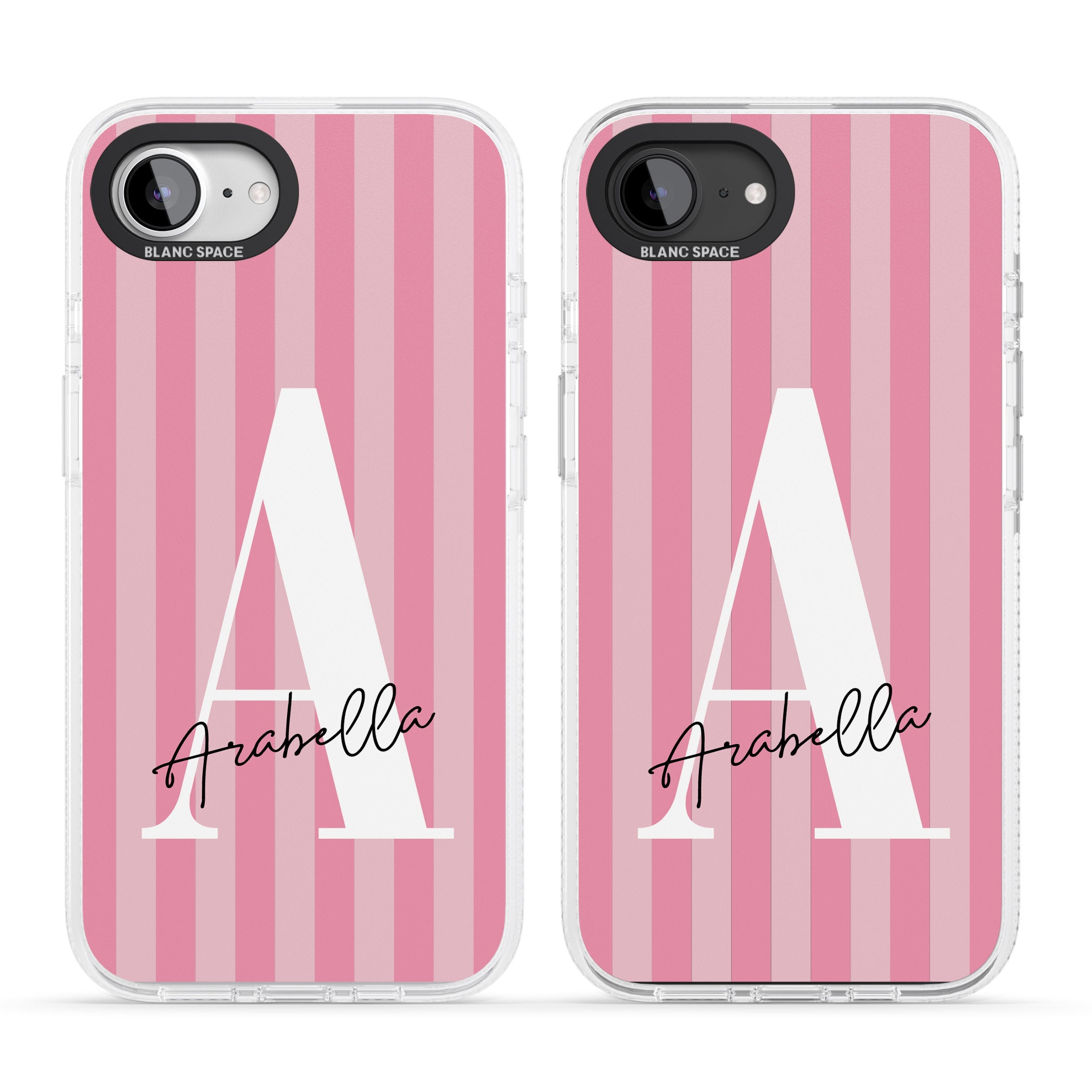 Personalised Pink on Pink Stripes iPhone 16e Clear Case Impact Air - Blanc Space