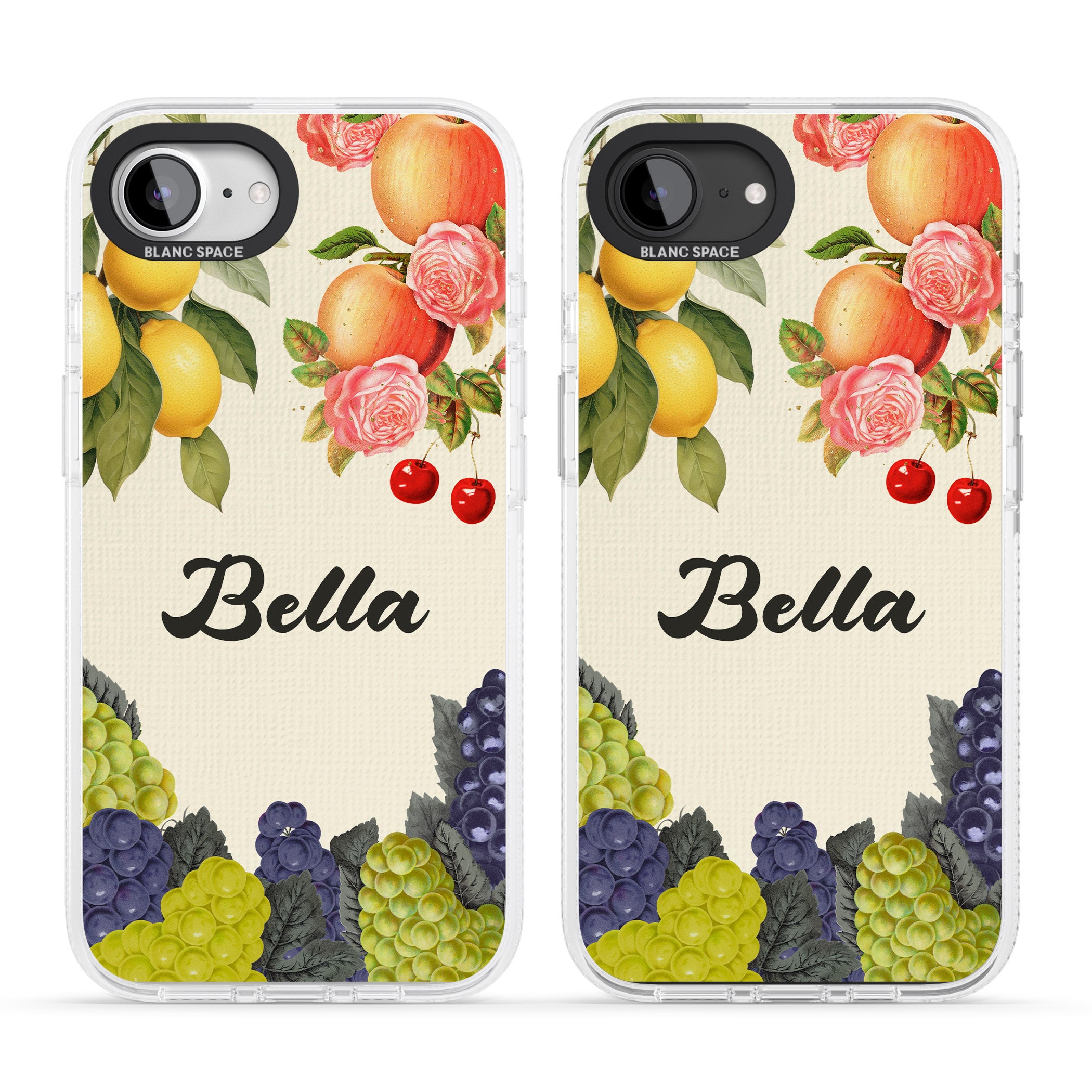 Personalised Vintage Fruits iPhone 16e Clear Case Impact Air - Blanc Space