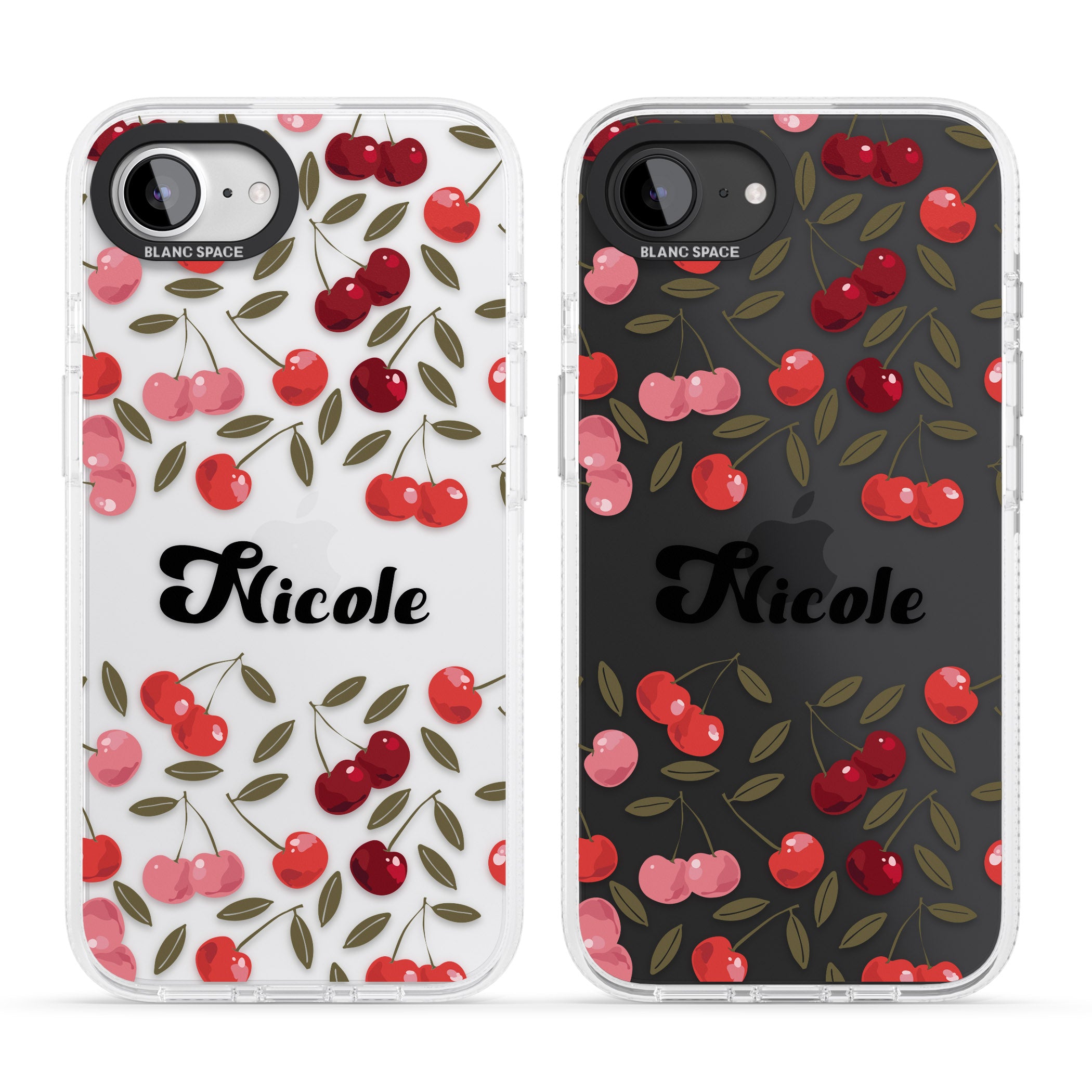 Personalised Cherry Pattern iPhone 16e Clear Case Impact Air - Blanc Space