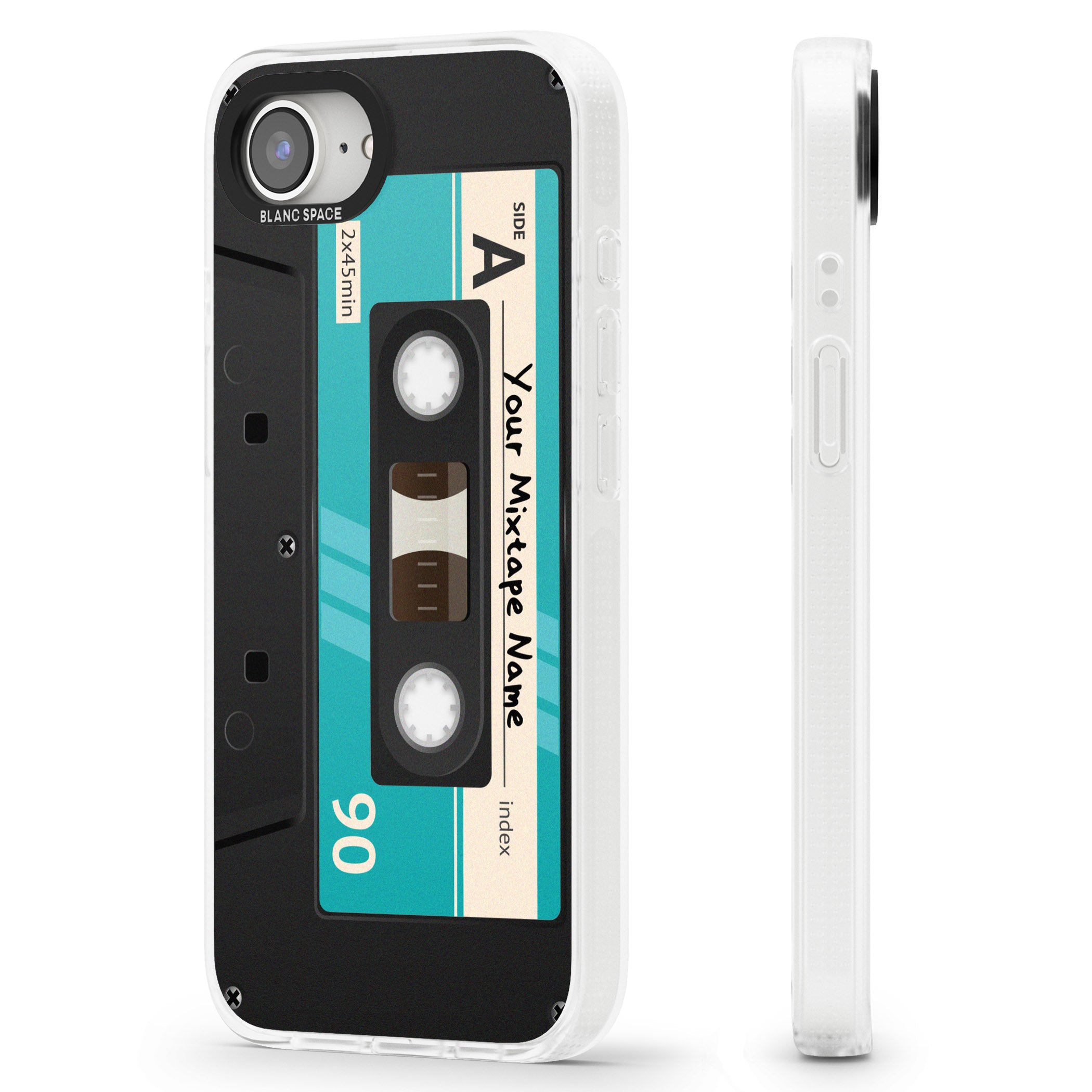 Personalised Dark Cassette iPhone 16e Clear Case Impact Air - Blanc Space