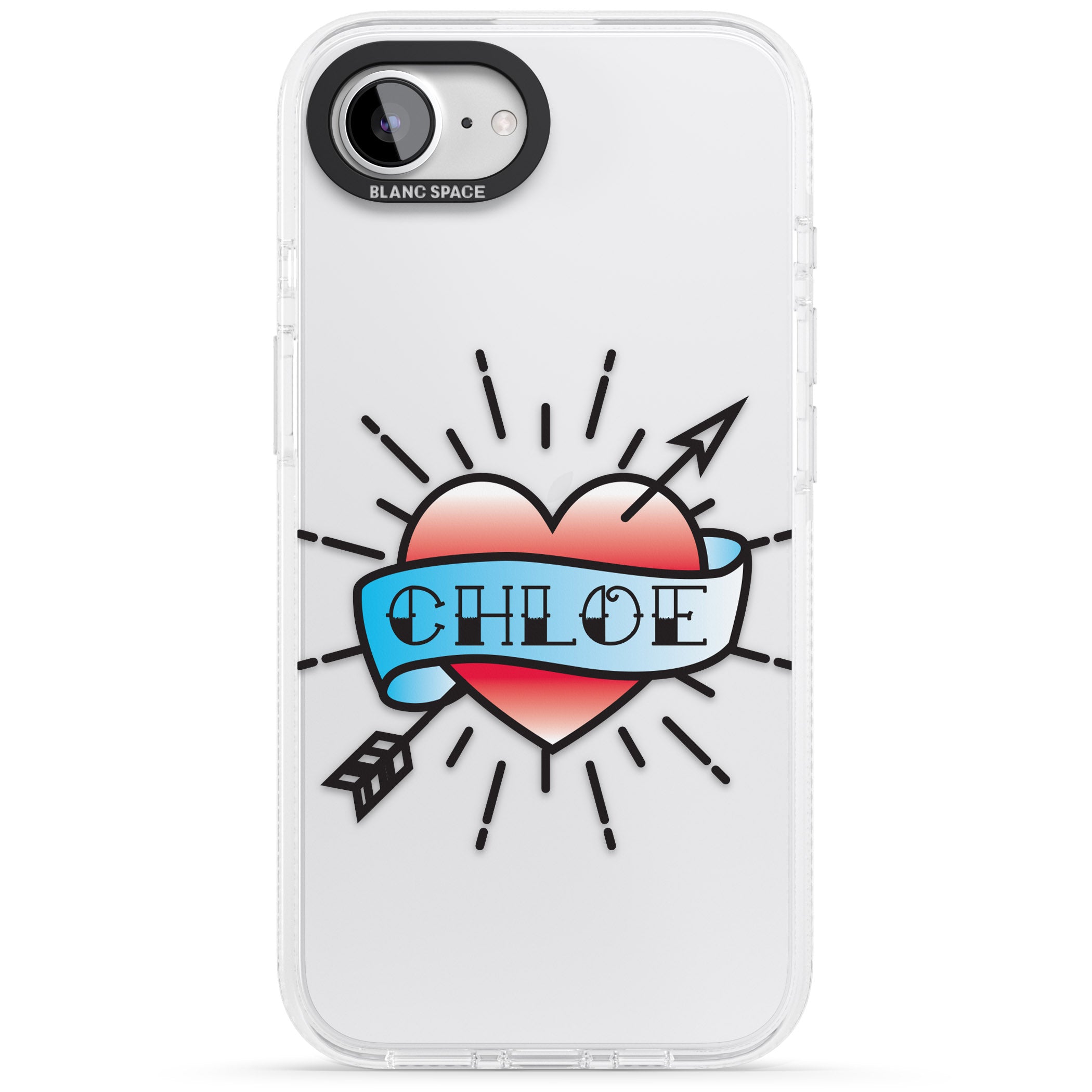 Personalised Heart Tattoo iPhone 16e Clear Case Impact Air - Blanc Space