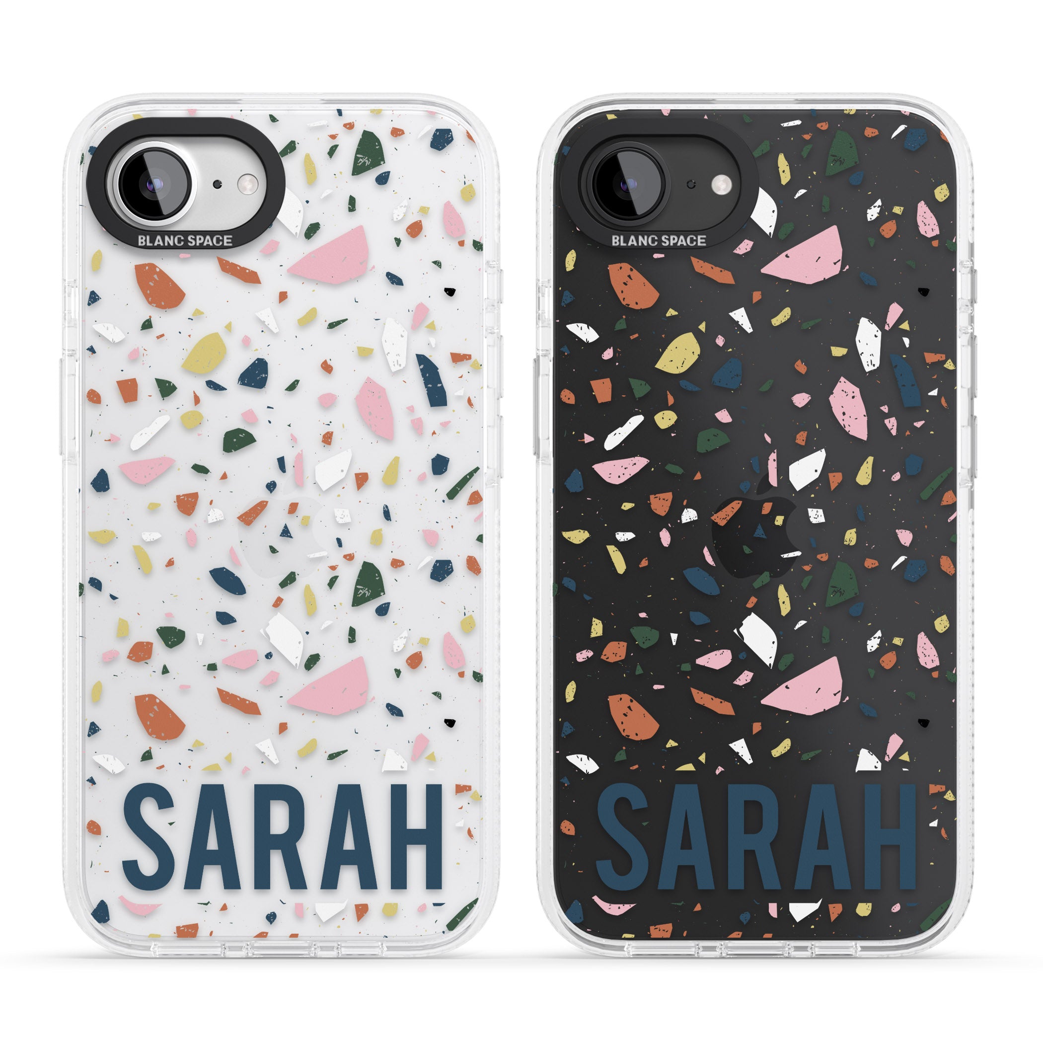 Personalised Terrazzo iPhone 16e Clear Case Impact Air - Blanc Space