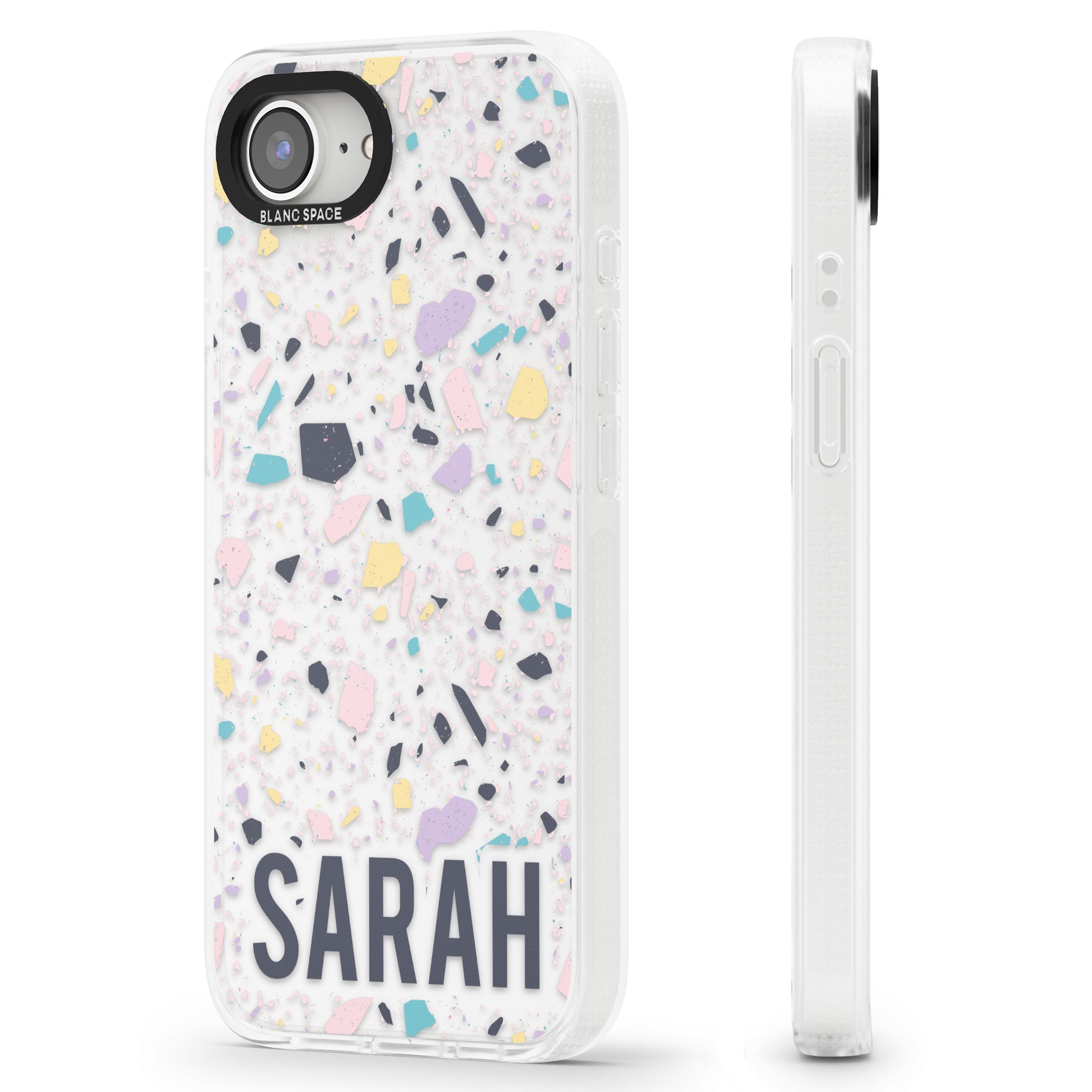 Personalised Terrazzo - Pink, Purple, Blue iPhone 16e Clear Case Impact Air - Blanc Space