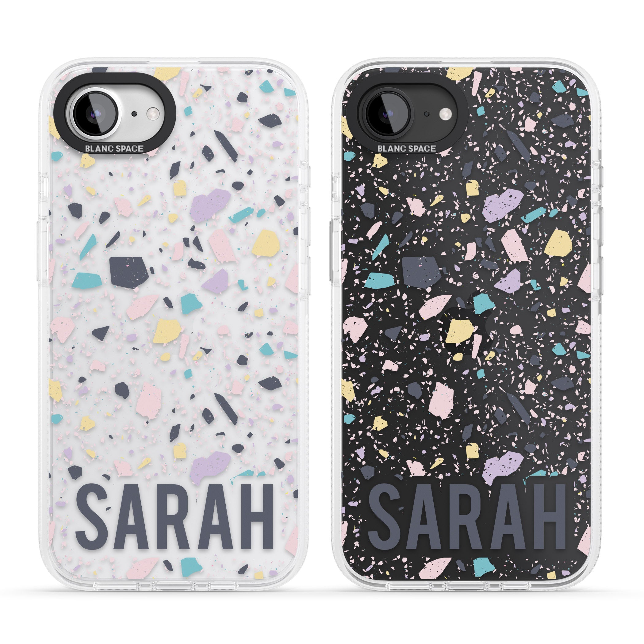 Personalised Terrazzo - Pink, Purple, Blue iPhone 16e Clear Case Impact Air - Blanc Space