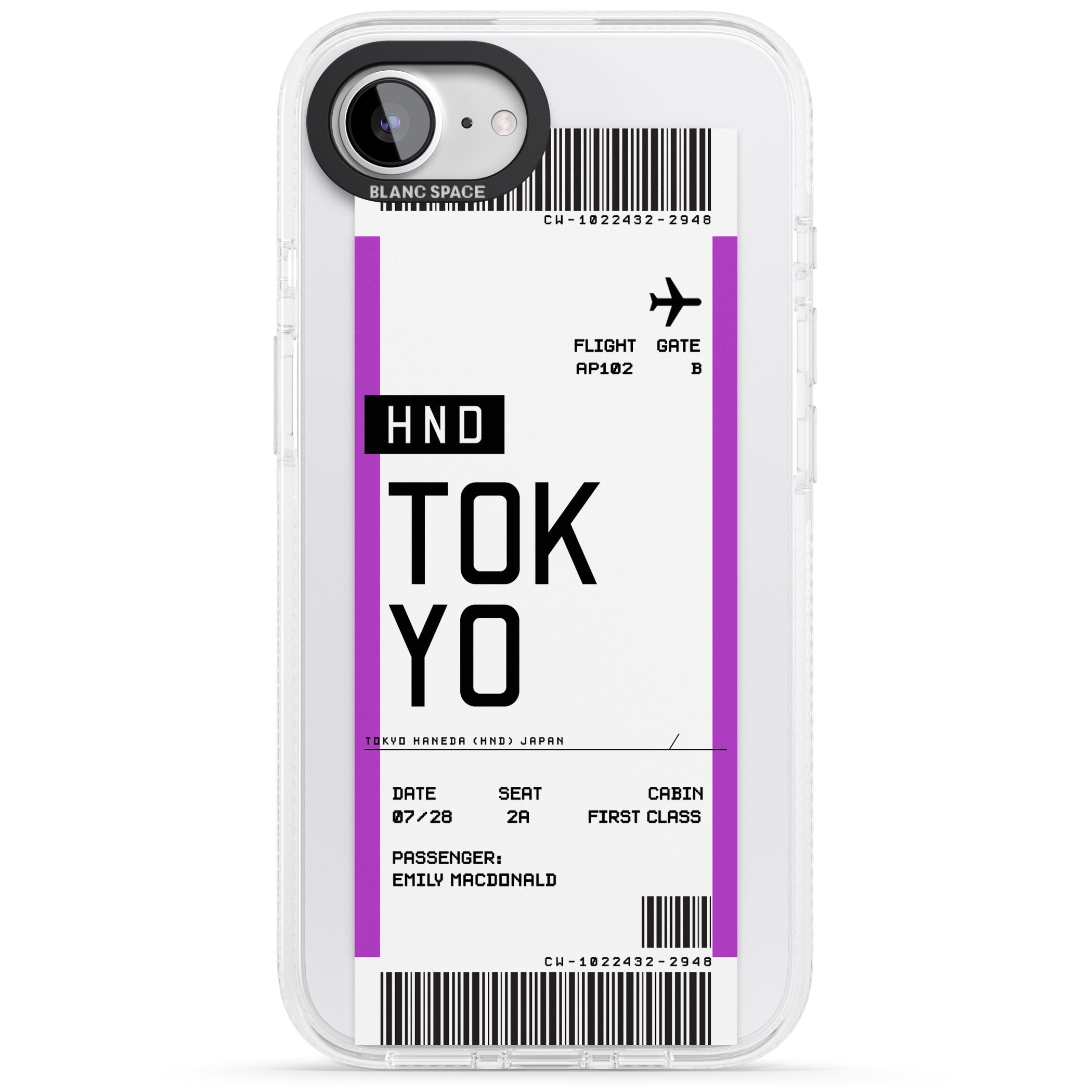 Personalised Tokyo Boarding Pass iPhone 16e Clear Case Impact Air - Blanc Space