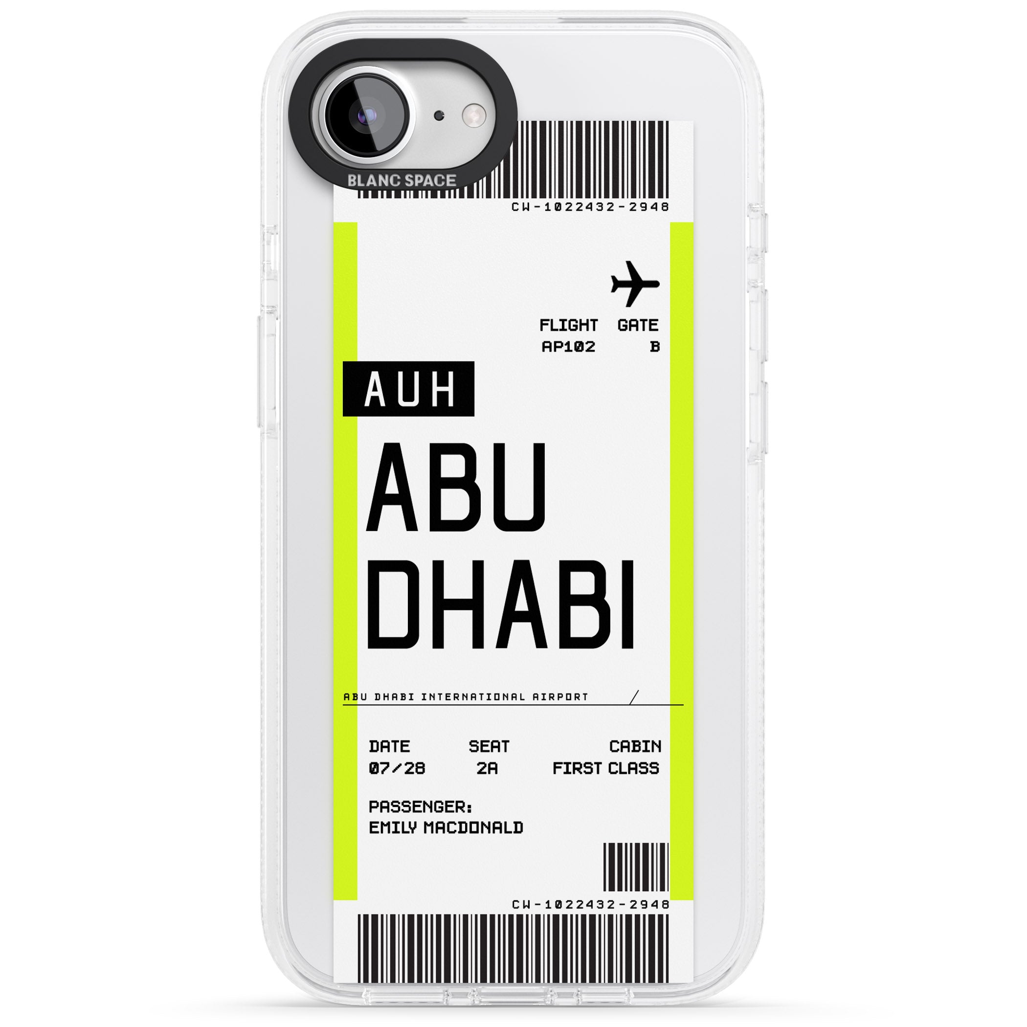 Personalised Abu Dhabi Boarding Pass iPhone 16e Clear Case Impact Air - Blanc Space