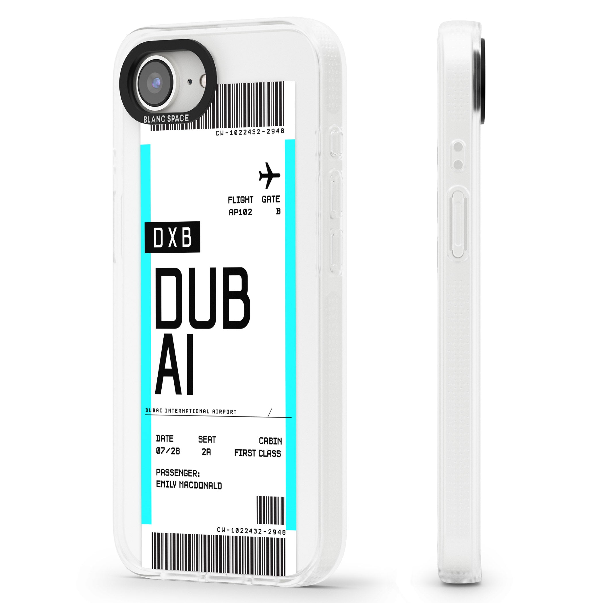 Personalised Dubai Boarding Pass iPhone 16e Clear Case Impact Air - Blanc Space