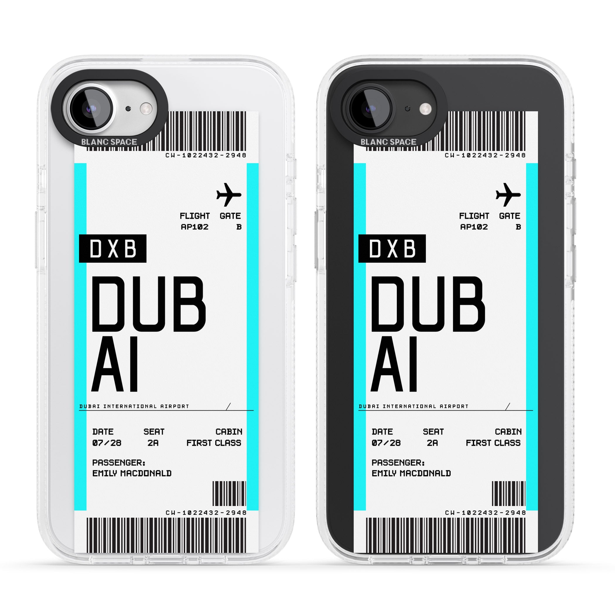 Personalised Dubai Boarding Pass iPhone 16e Clear Case Impact Air - Blanc Space
