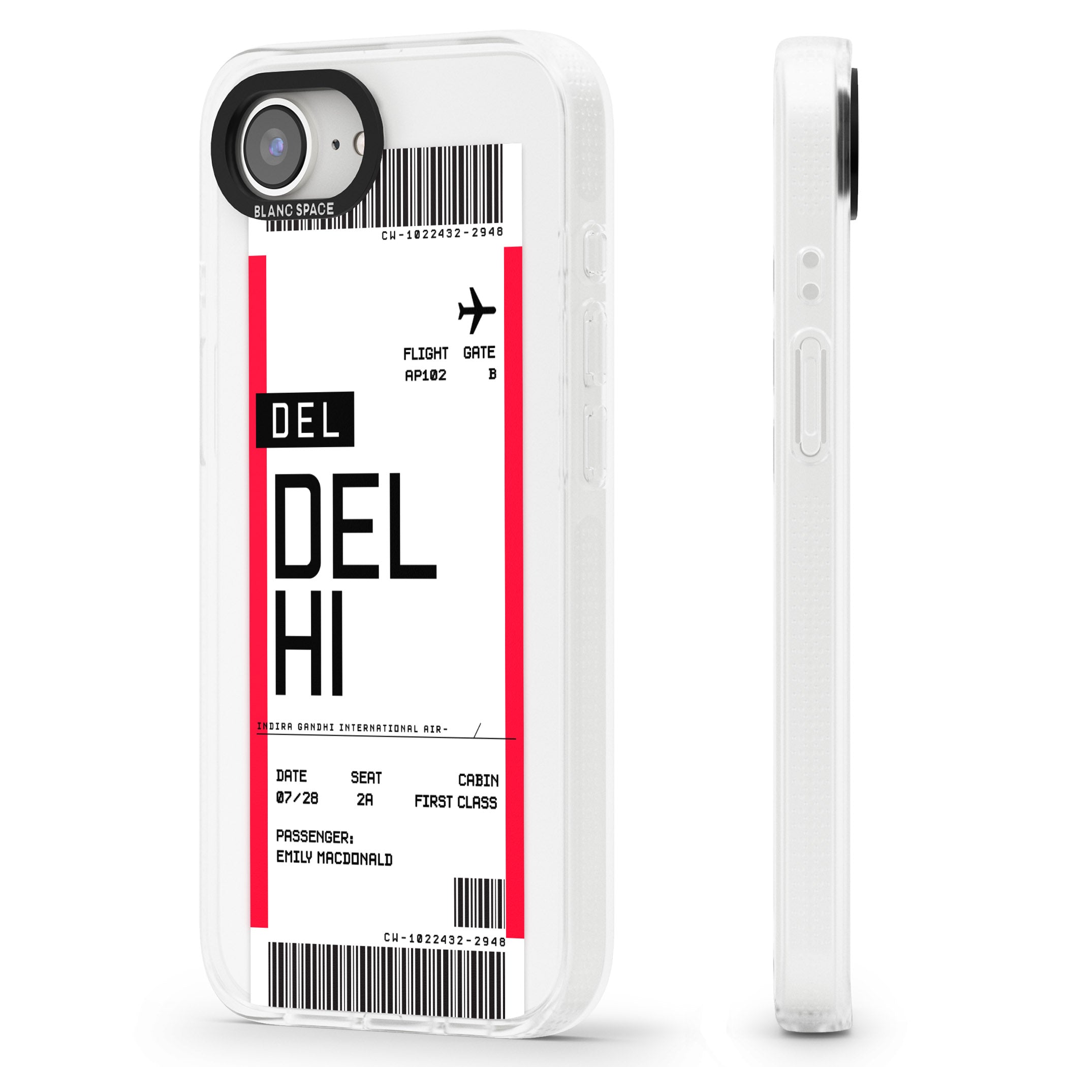 Personalised Delhi Boarding Pass iPhone 16e Clear Case Impact Air - Blanc Space