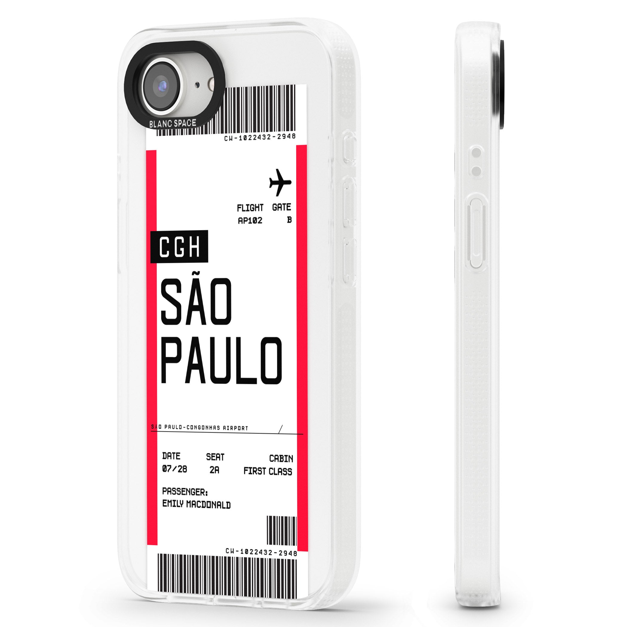 Personalised São Paulo Boarding Pass iPhone 16e Clear Case Impact Air - Blanc Space