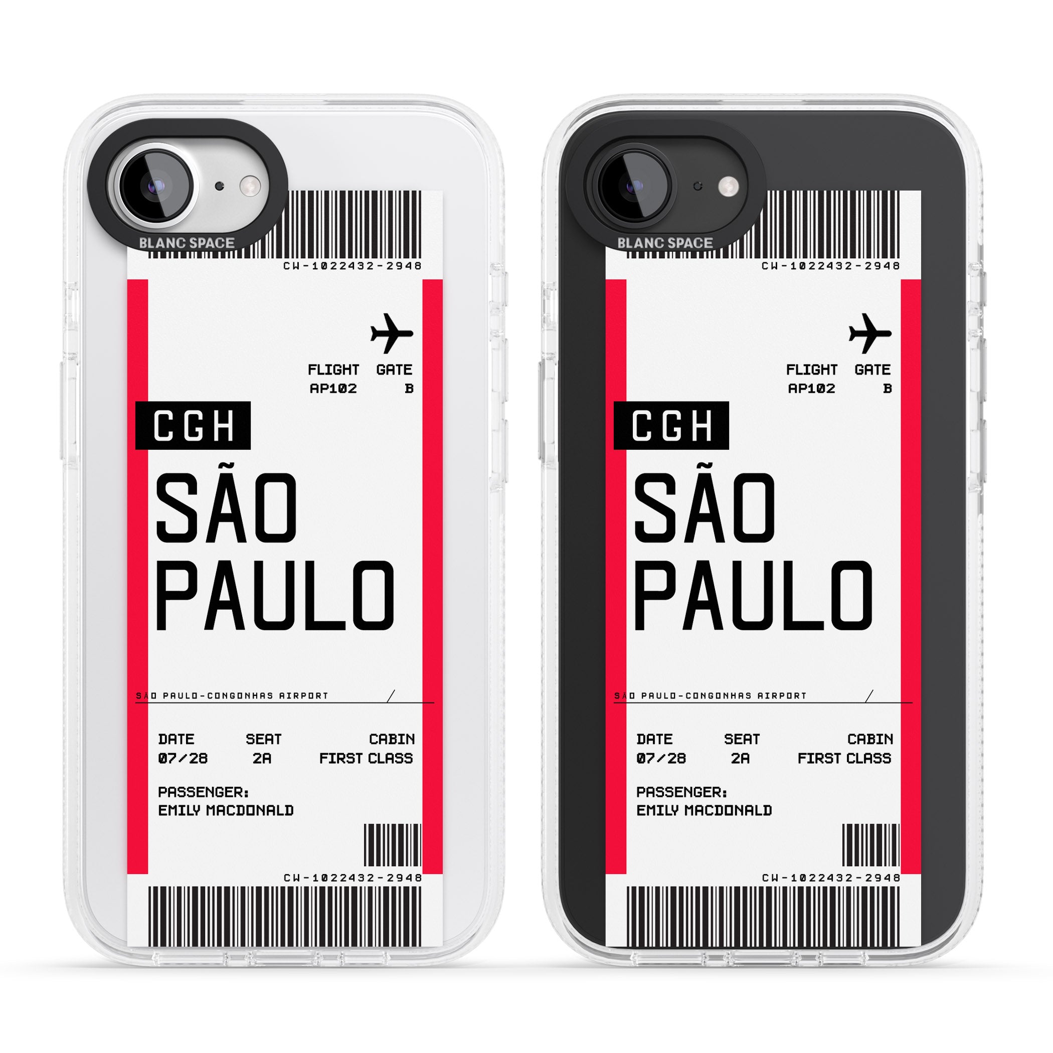 Personalised São Paulo Boarding Pass iPhone 16e Clear Case Impact Air - Blanc Space