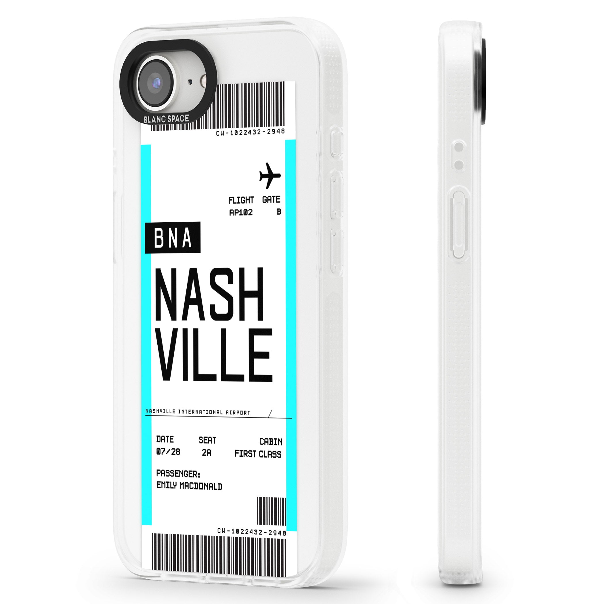 Personalised Nashville Boarding Pass iPhone 16e Clear Case Impact Air - Blanc Space