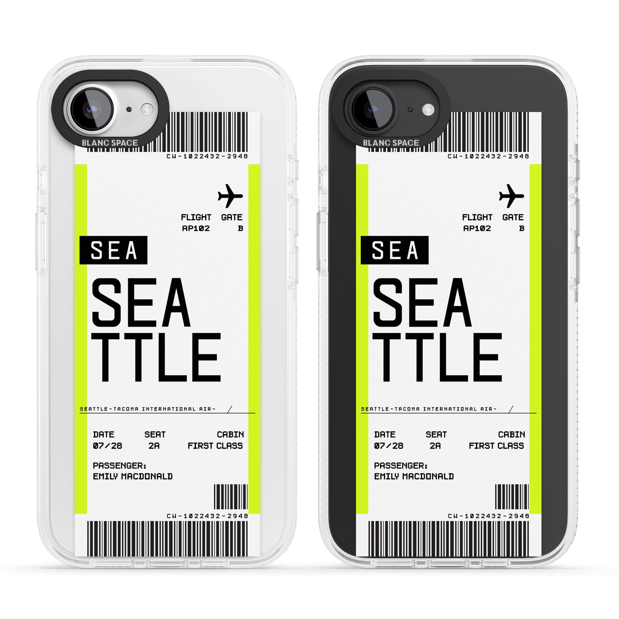 Personalised Seattle Boarding Pass iPhone 16e Clear Case Impact Air - Blanc Space