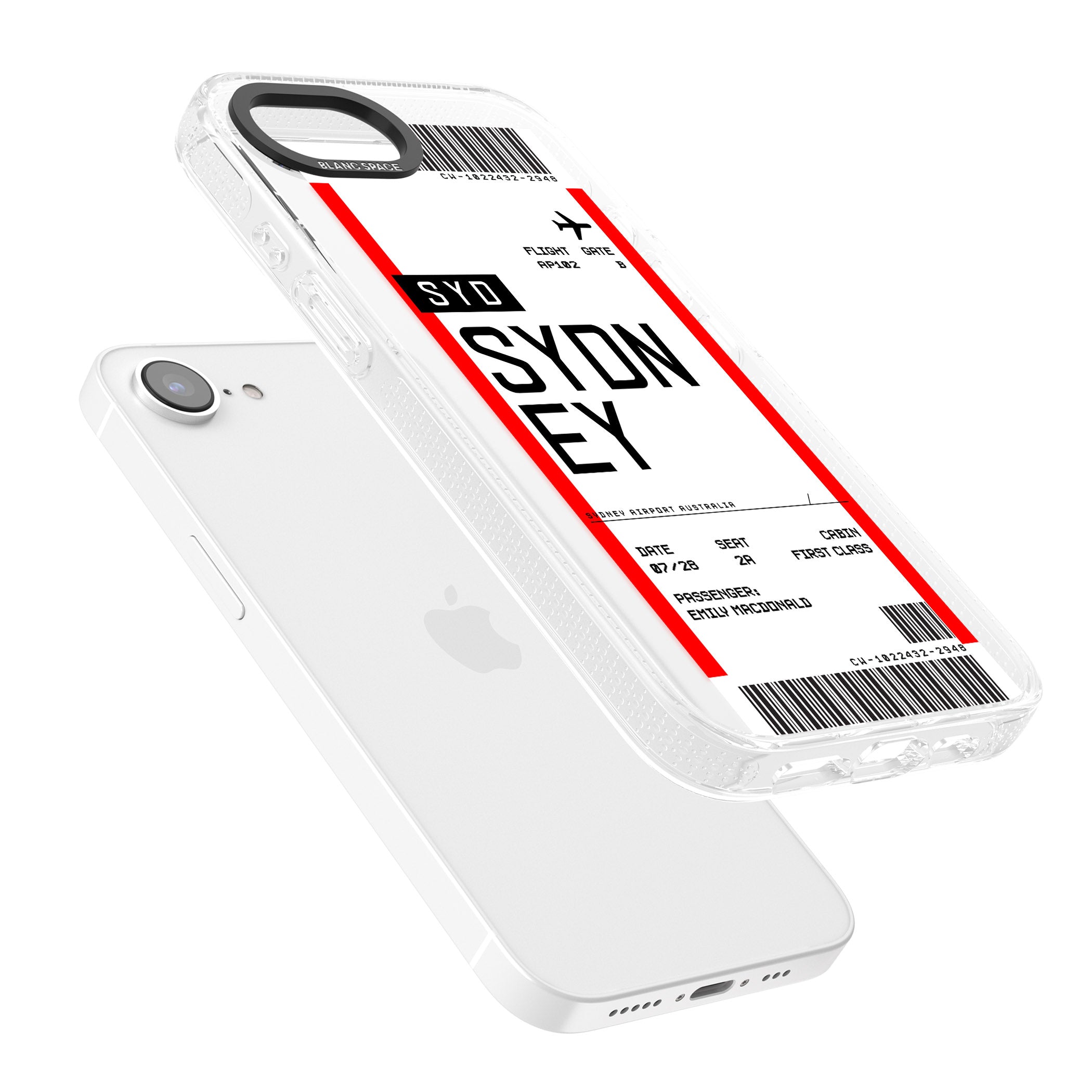Personalised Sydney Boarding Pass iPhone 16e Clear Case Impact Air - Blanc Space