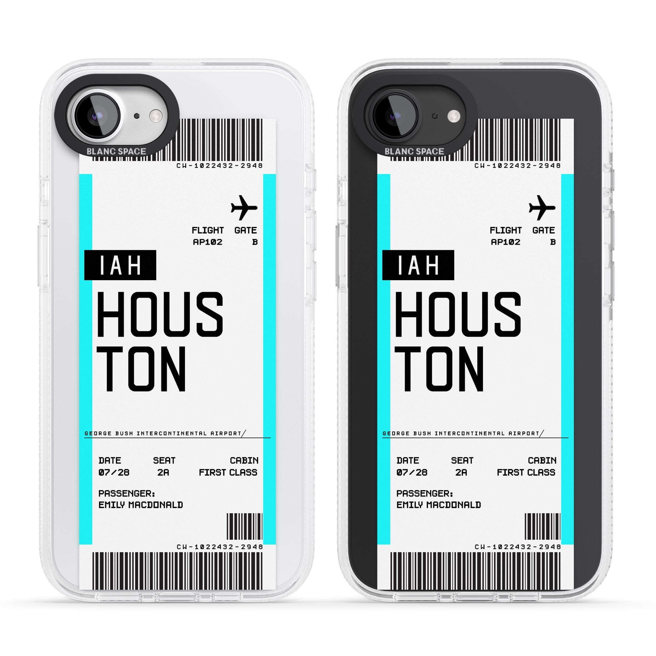 Personalised Houston Boarding Pass iPhone 16e Clear Case Impact Air - Blanc Space