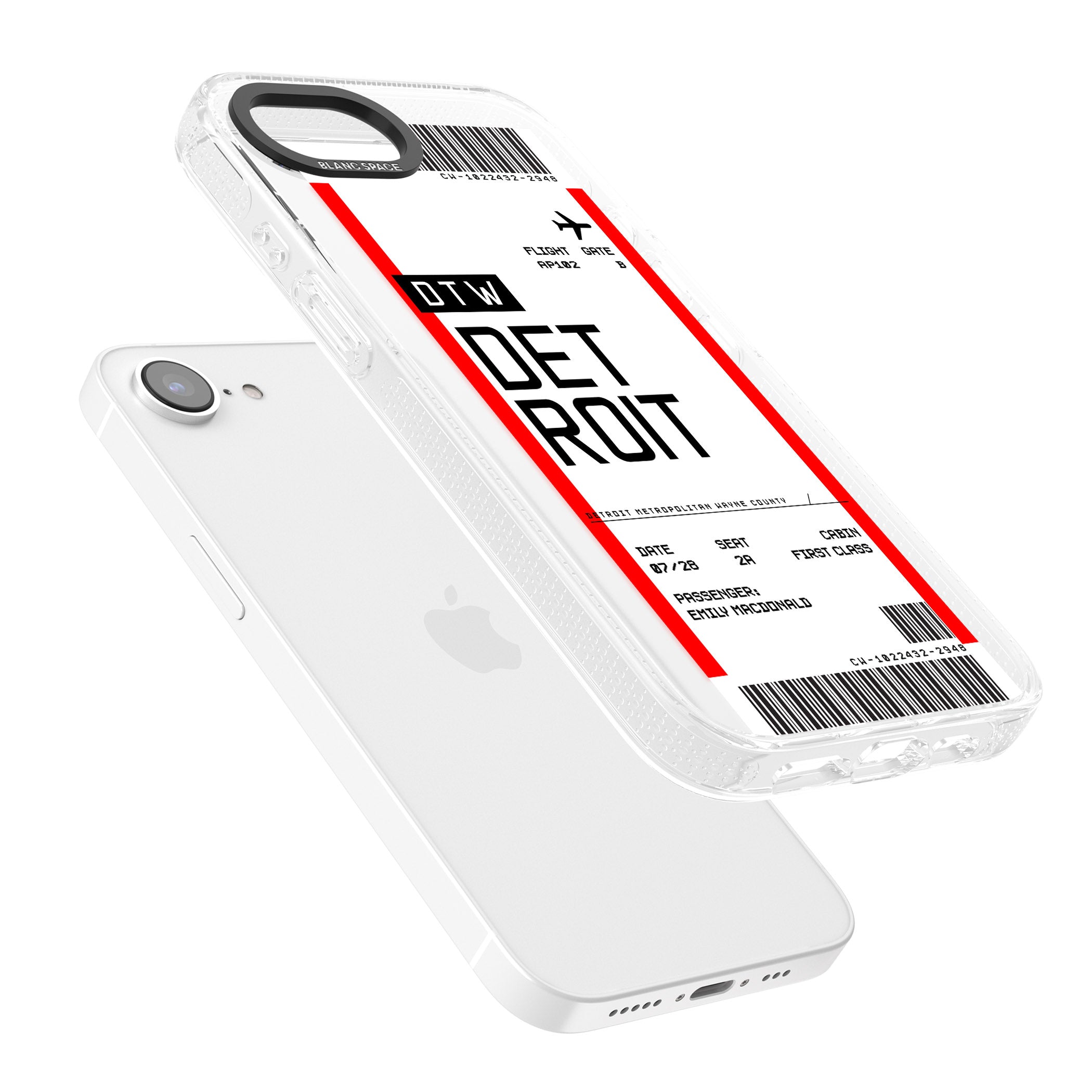 Personalised Detroit Boarding Pass iPhone 16e Clear Case Impact Air - Blanc Space