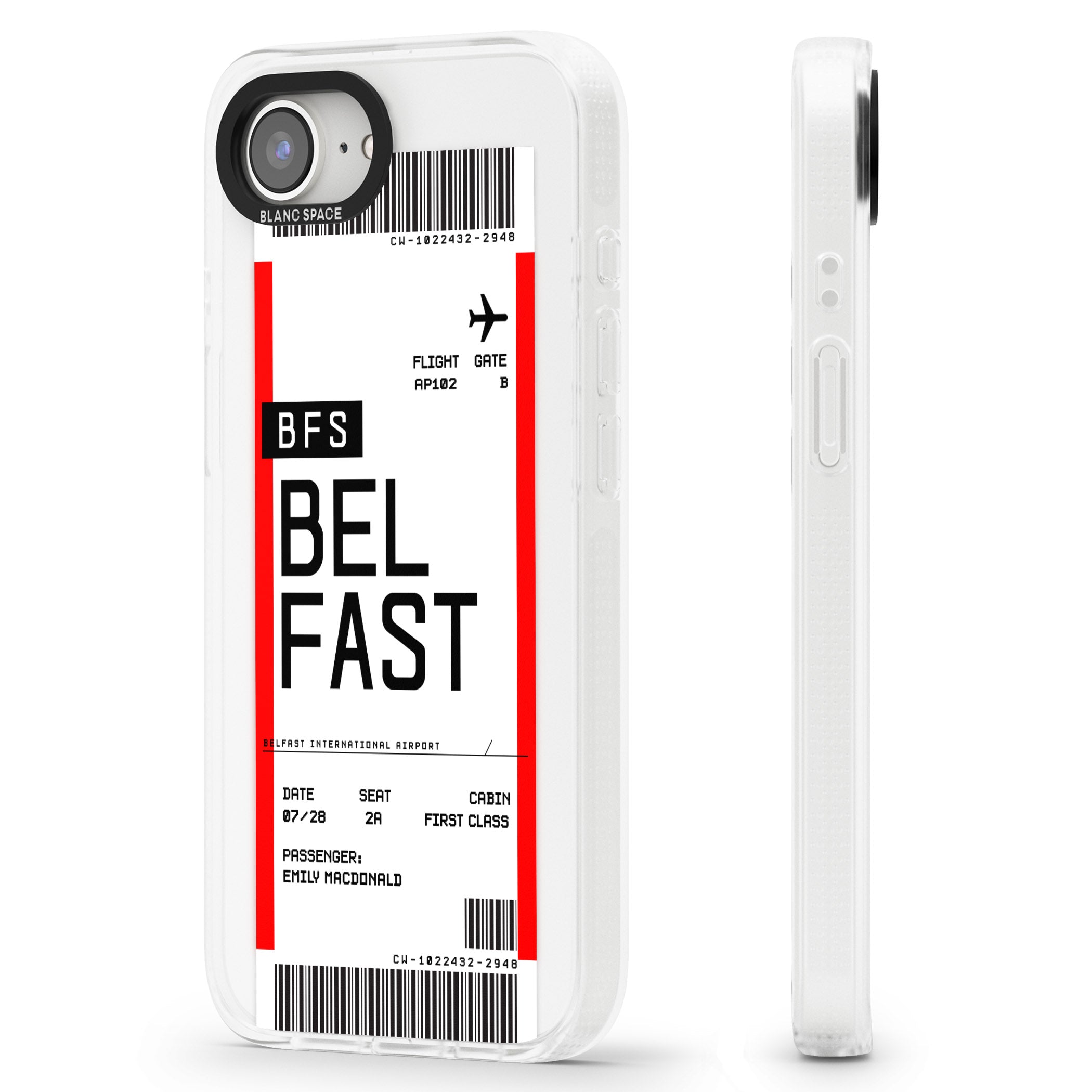 Personalised Belfast Boarding Pass iPhone 16e Clear Case Impact Air - Blanc Space