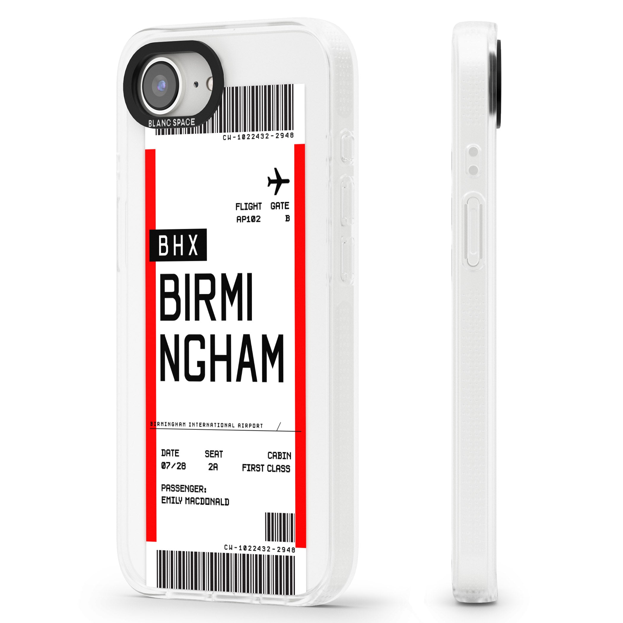 Personalised Birmingham Boarding Pass iPhone 16e Clear Case Impact Air - Blanc Space