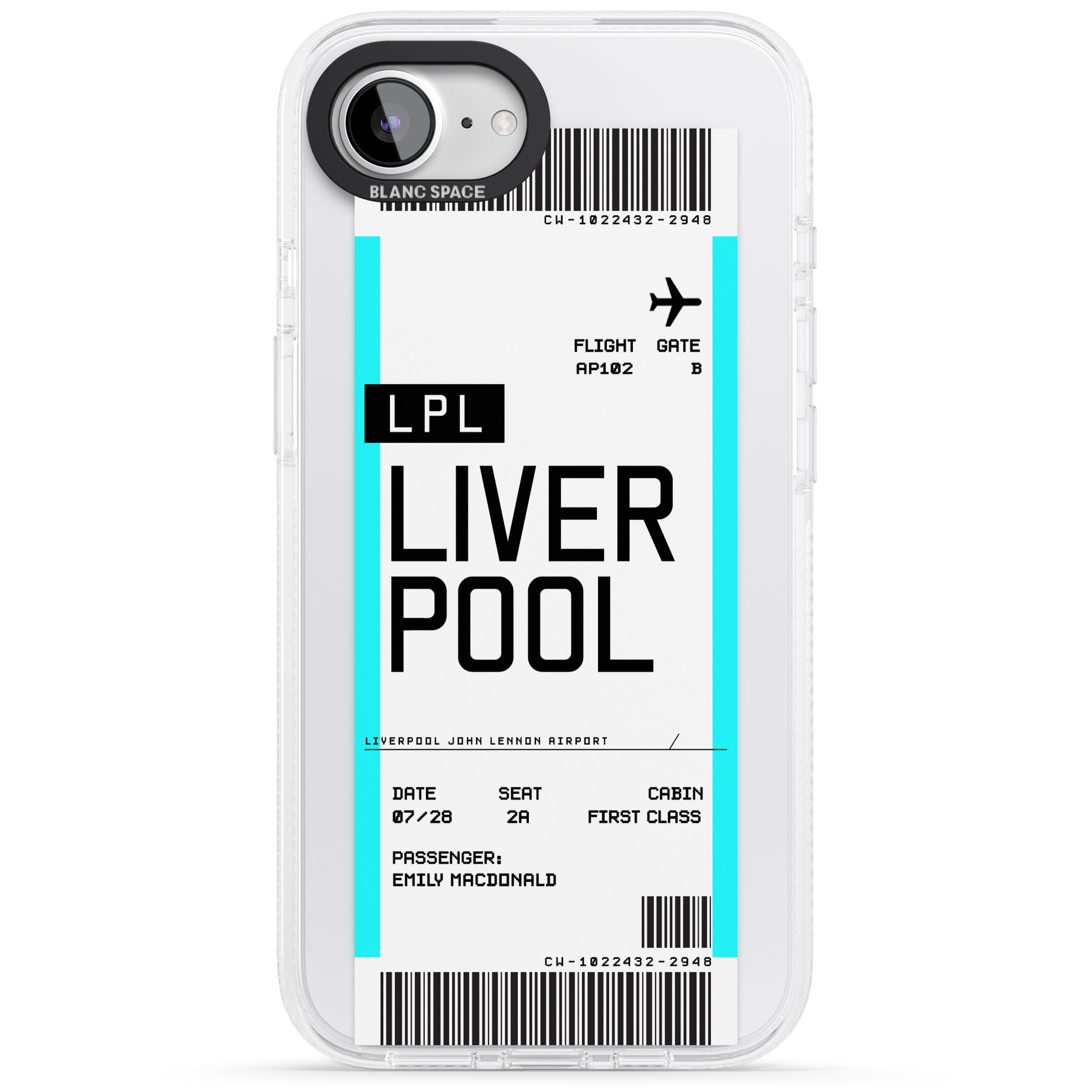 Personalised Liverpool Boarding Pass iPhone 16e Clear Case Impact Air - Blanc Space