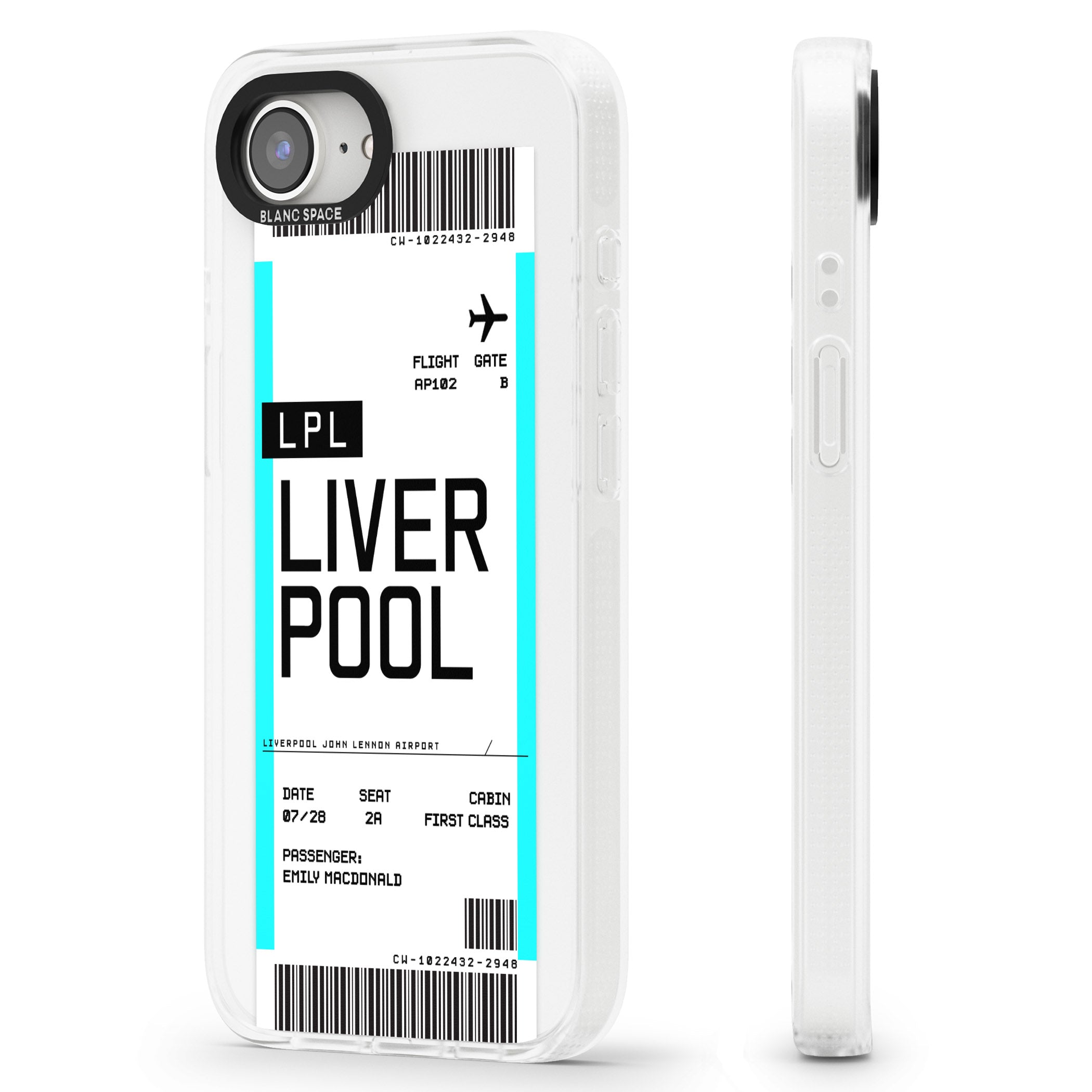 Personalised Liverpool Boarding Pass iPhone 16e Clear Case Impact Air - Blanc Space