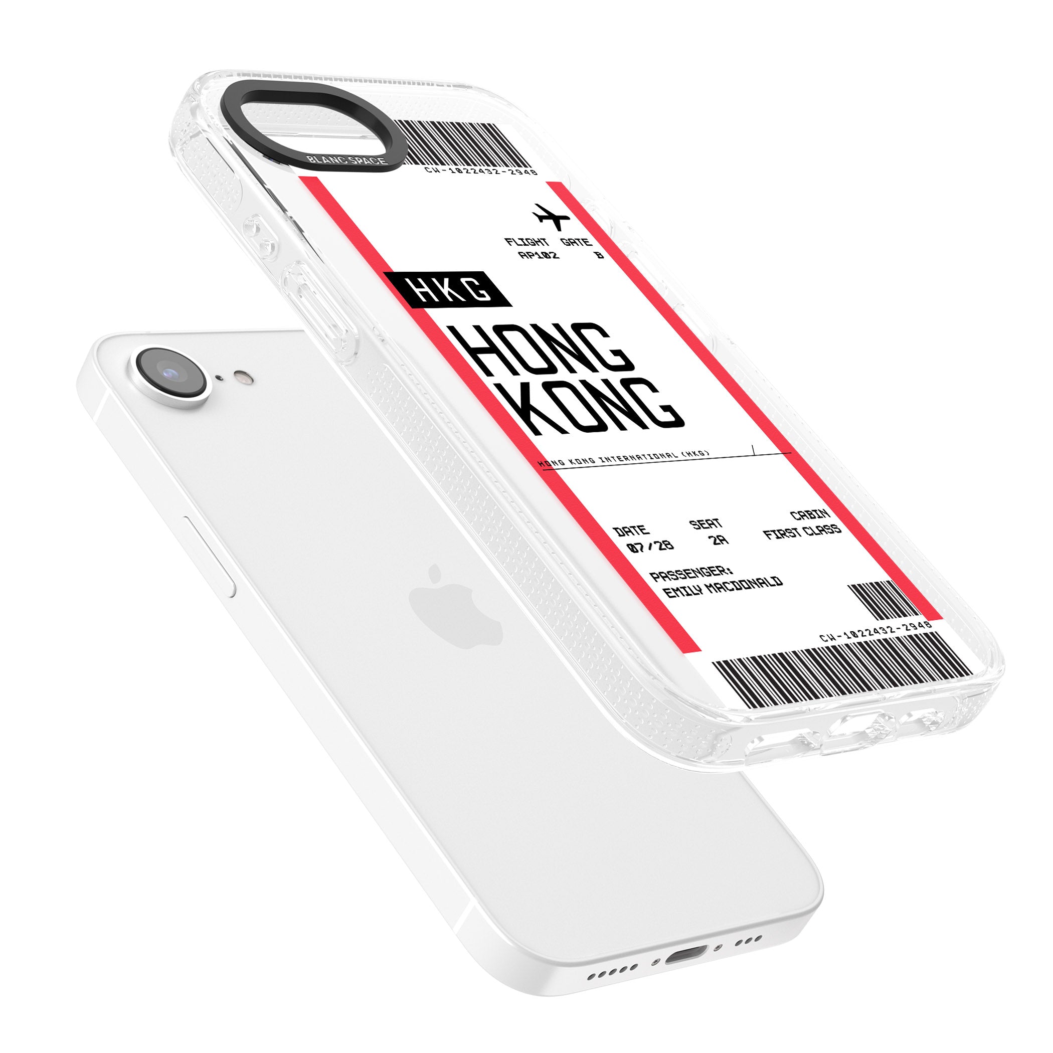 Personalised Hong Kong Boarding Pass iPhone 16e Clear Case Impact Air - Blanc Space