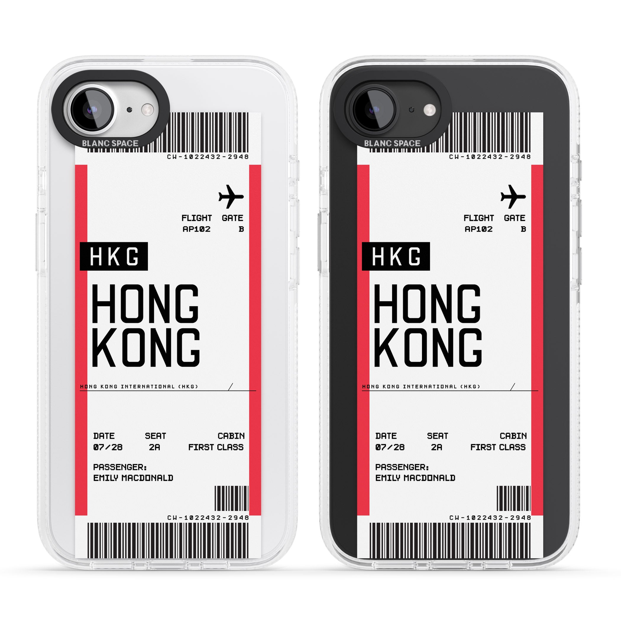 Personalised Hong Kong Boarding Pass iPhone 16e Clear Case Impact Air - Blanc Space