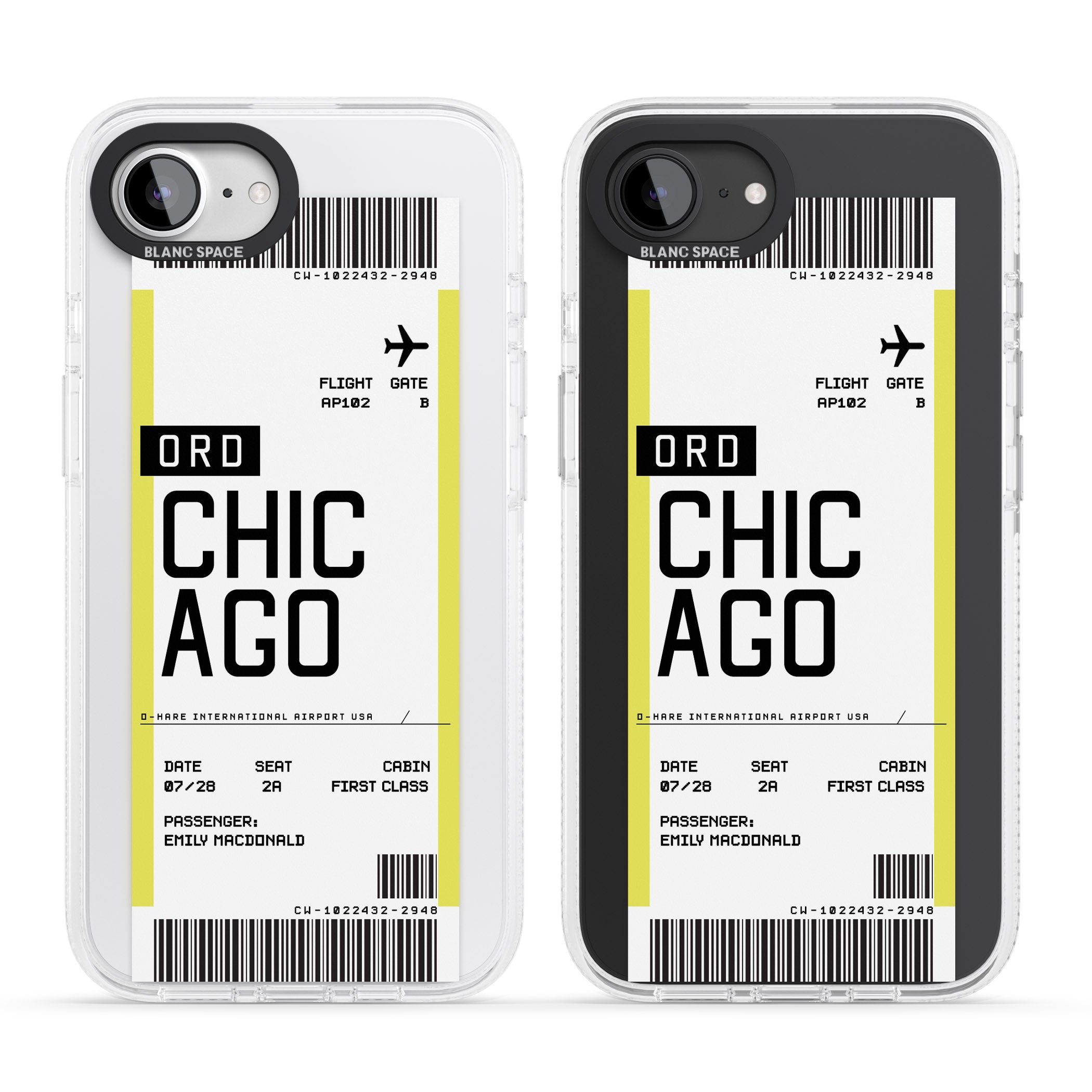 Personalised Chicago Boarding Pass iPhone 16e Clear Case Impact Air - Blanc Space