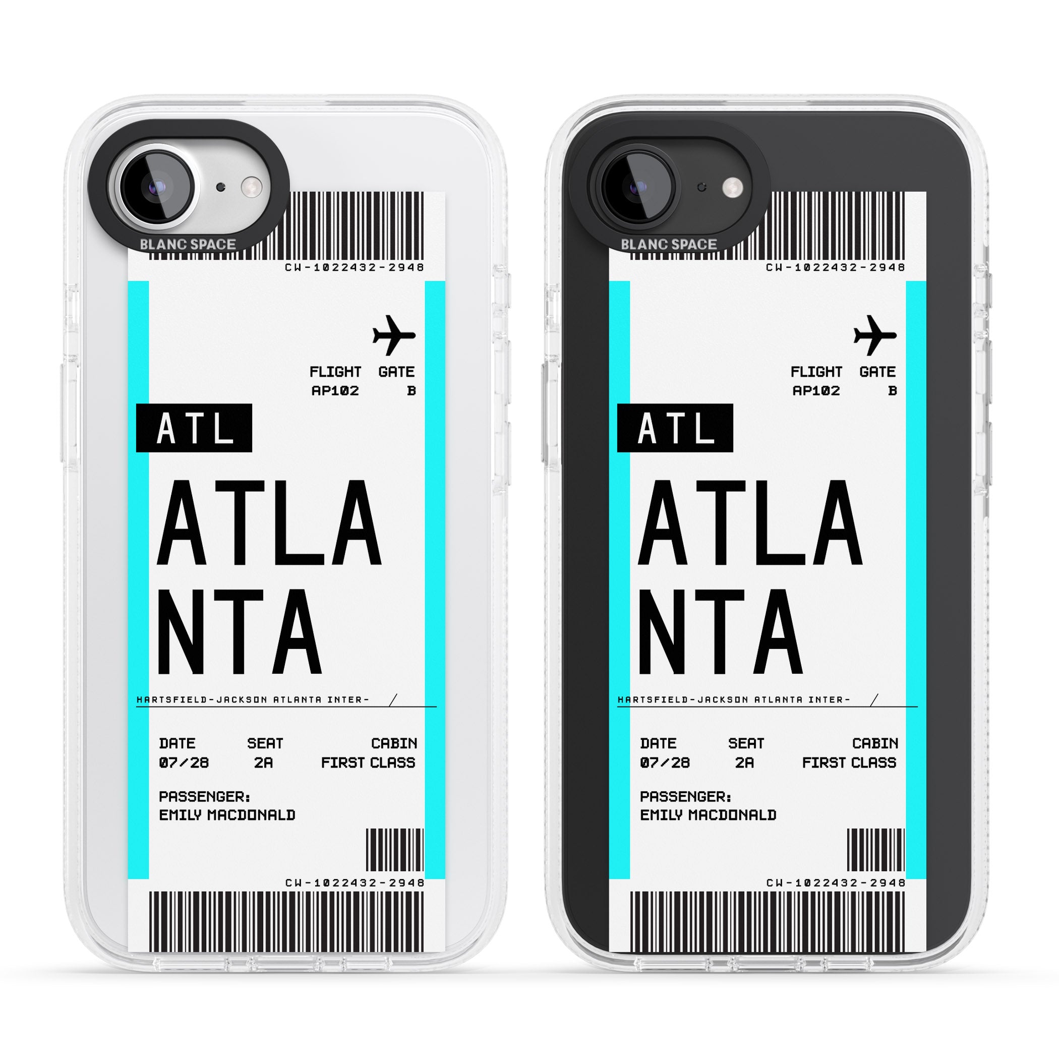Personalised Atlanta Boarding Pass iPhone 16e Clear Case Impact Air - Blanc Space